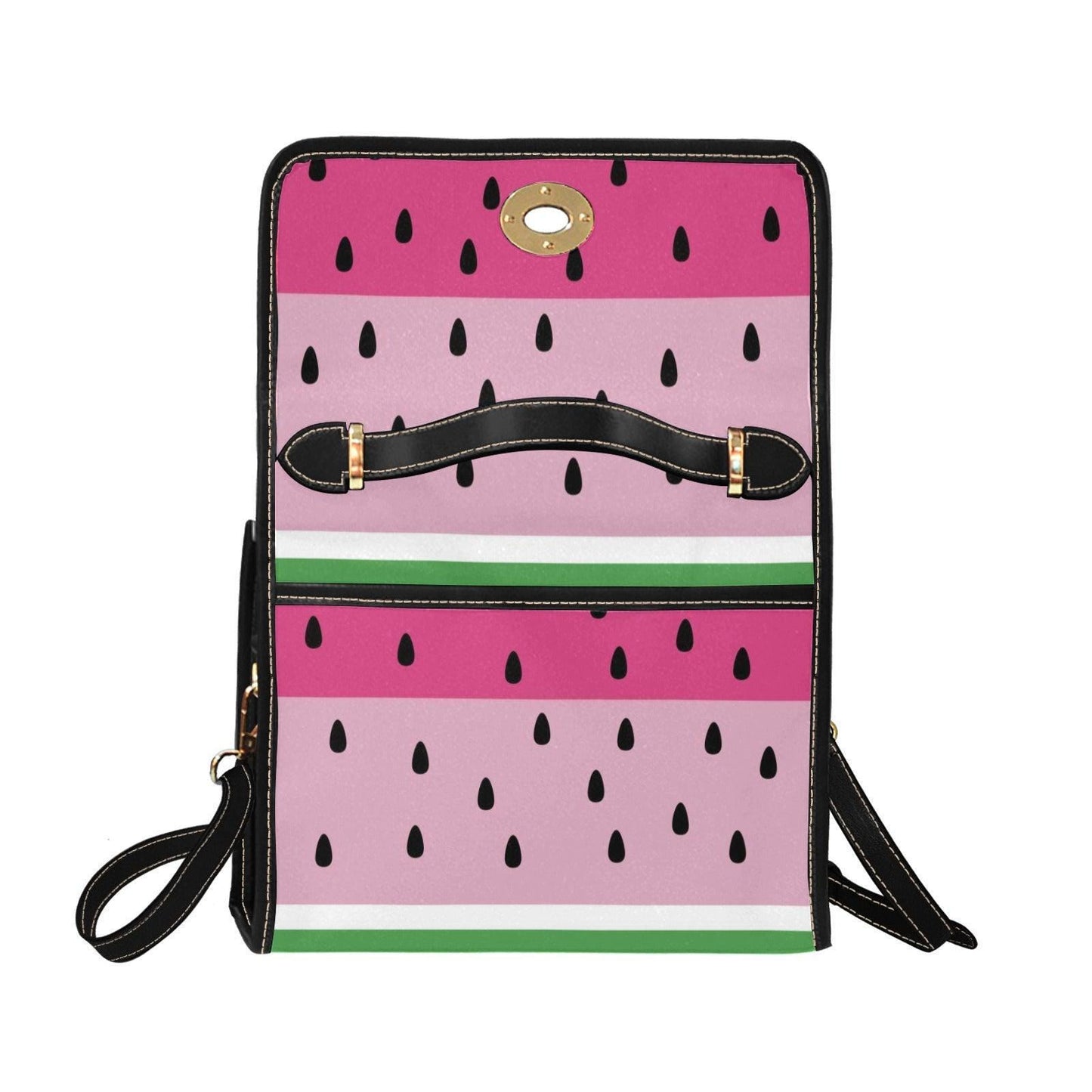 Watermelon stripe satchel purse, pink fruit print handbag, summer picnic crossbody bag, cute top handle bag