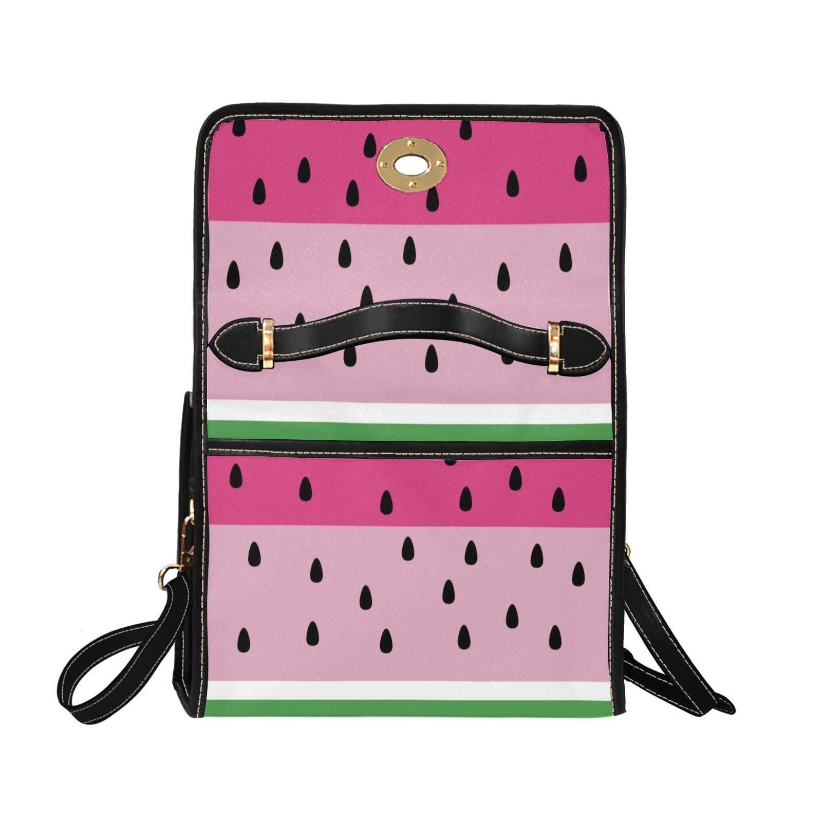 Watermelon stripe satchel purse, pink fruit print handbag, summer picnic crossbody bag, cute top handle bag