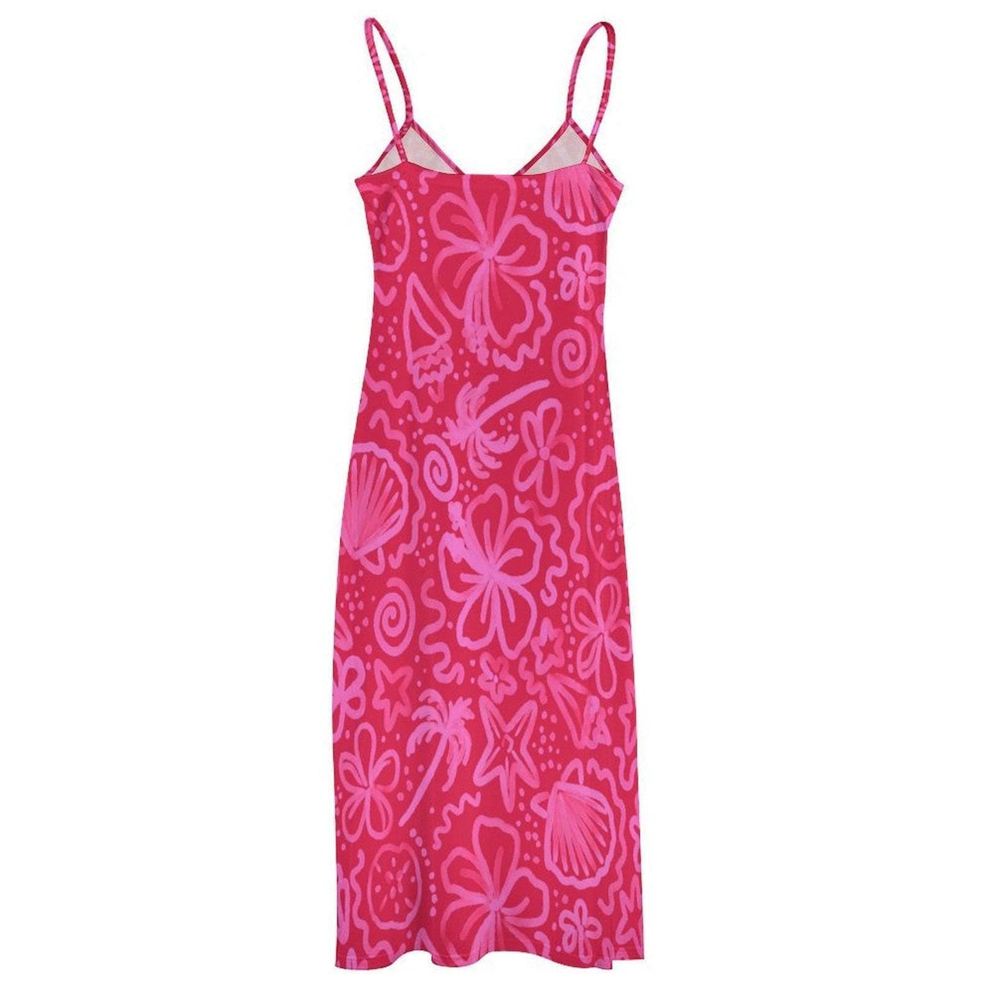 Hot Pink Tropical Maxi Dress, Y2K Floral Slip Dress, Boho Festival Beach Outfit, Summer Vacation Dress