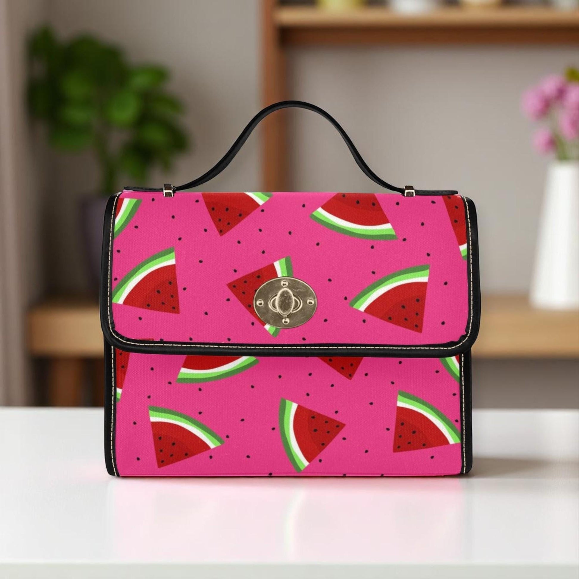 Watermelon Slice Satchel Purse, Pink Summer Crossbody Bag, Cute Beach Handbag for Festival Travel