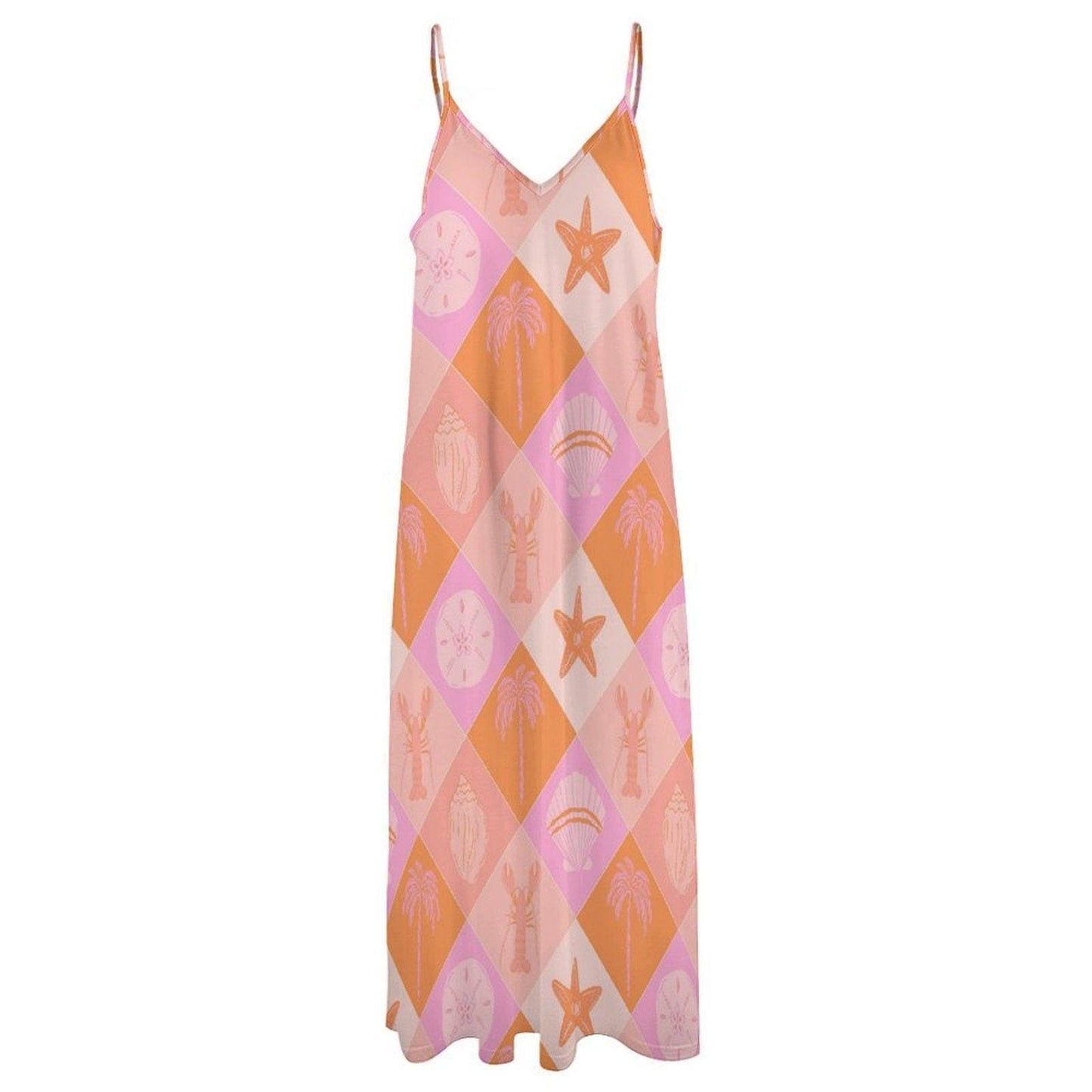 Pastel Beachcore Maxi Dress, Coastal Vibes Summer Dress, Y2K Soft Girl Aesthetic Sundress, Pink Ocean Shell Dress, Mermaidcore Outfit