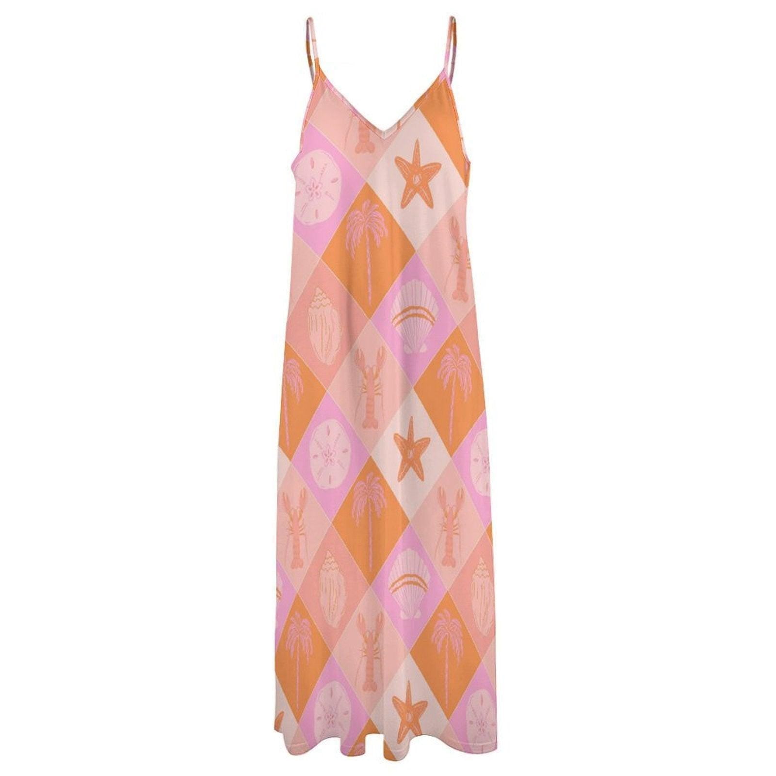 Pastel Beachcore Maxi Dress, Coastal Vibes Summer Dress, Y2K Soft Girl Aesthetic Sundress, Pink Ocean Shell Dress, Mermaidcore Outfit