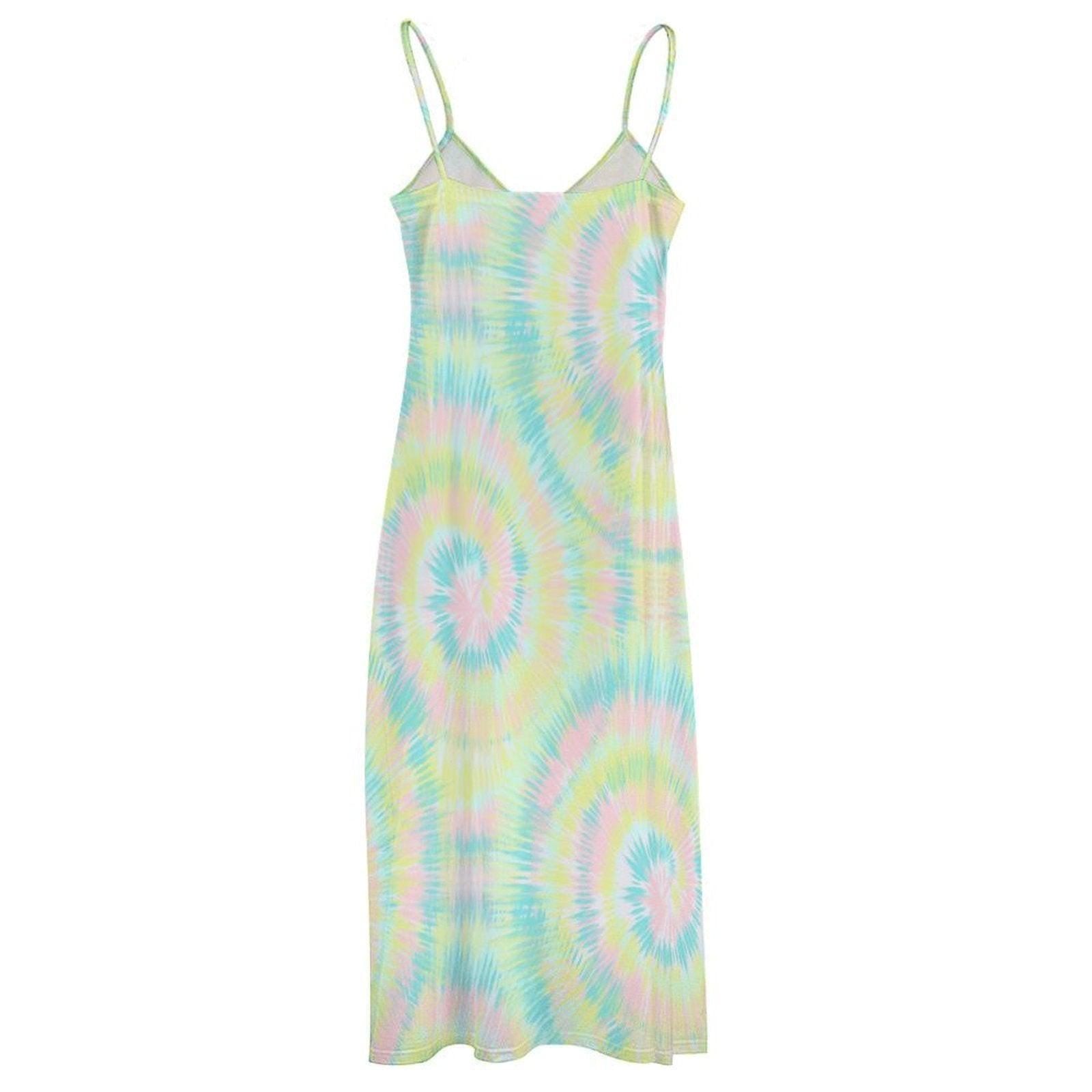 Pastel Tie Dye Maxi Dress, Boho Summer Sundress, Festival and Beach Vacation Outfit