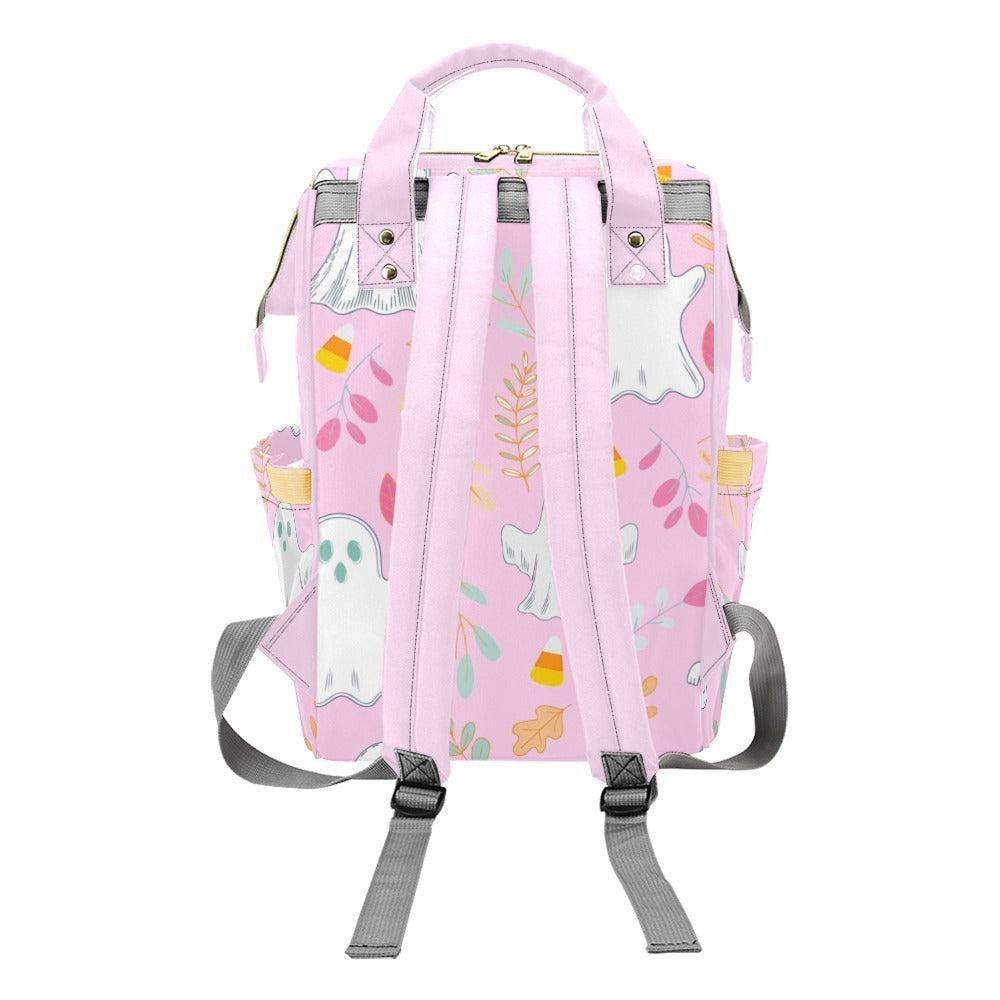 Pastel Pink Ghost Diaper Bag, Kawaii Mom Backpack, Halloween Vibe Organizer, Cute Baby Bag