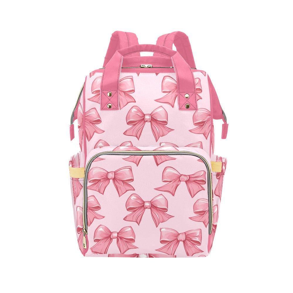 Pink Bow Diaper Backpack, Nylon Mom Bag, Kawaii Style, Aesthetic Travel Baby Bag, Gift for Her