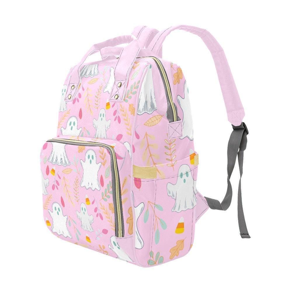 Pastel Pink Ghost Diaper Bag, Kawaii Mom Backpack, Halloween Vibe Organizer, Cute Baby Bag