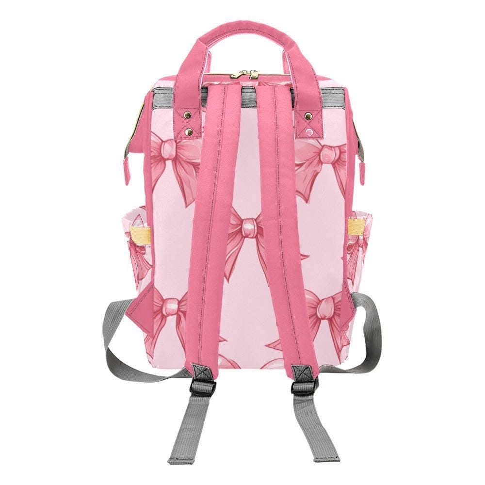 Pink Bow Diaper Backpack, Nylon Mom Bag, Kawaii Style, Aesthetic Travel Baby Bag, Gift for Her