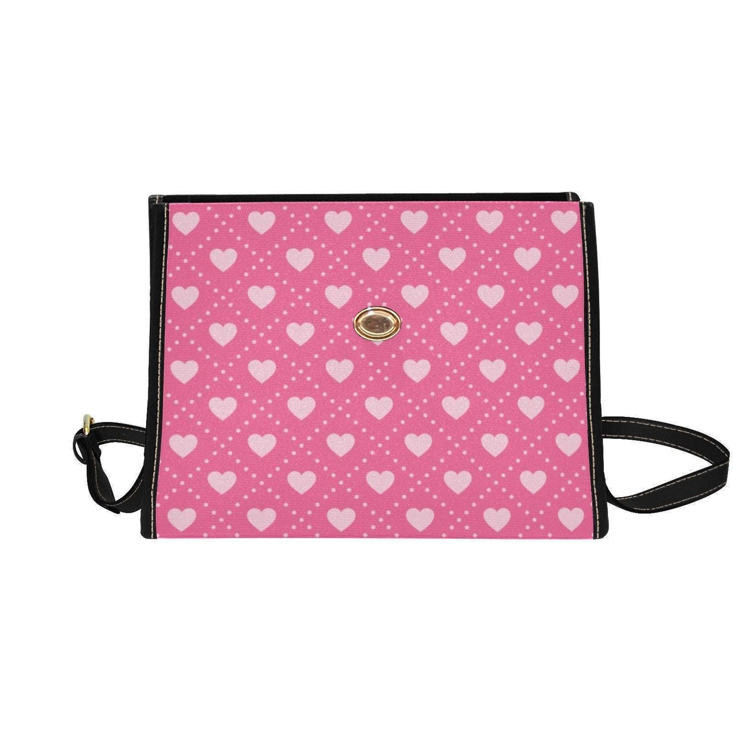 Heart polka satchel purse, pink love pattern handbag, kawaii top handle bag, cute everyday crossbody