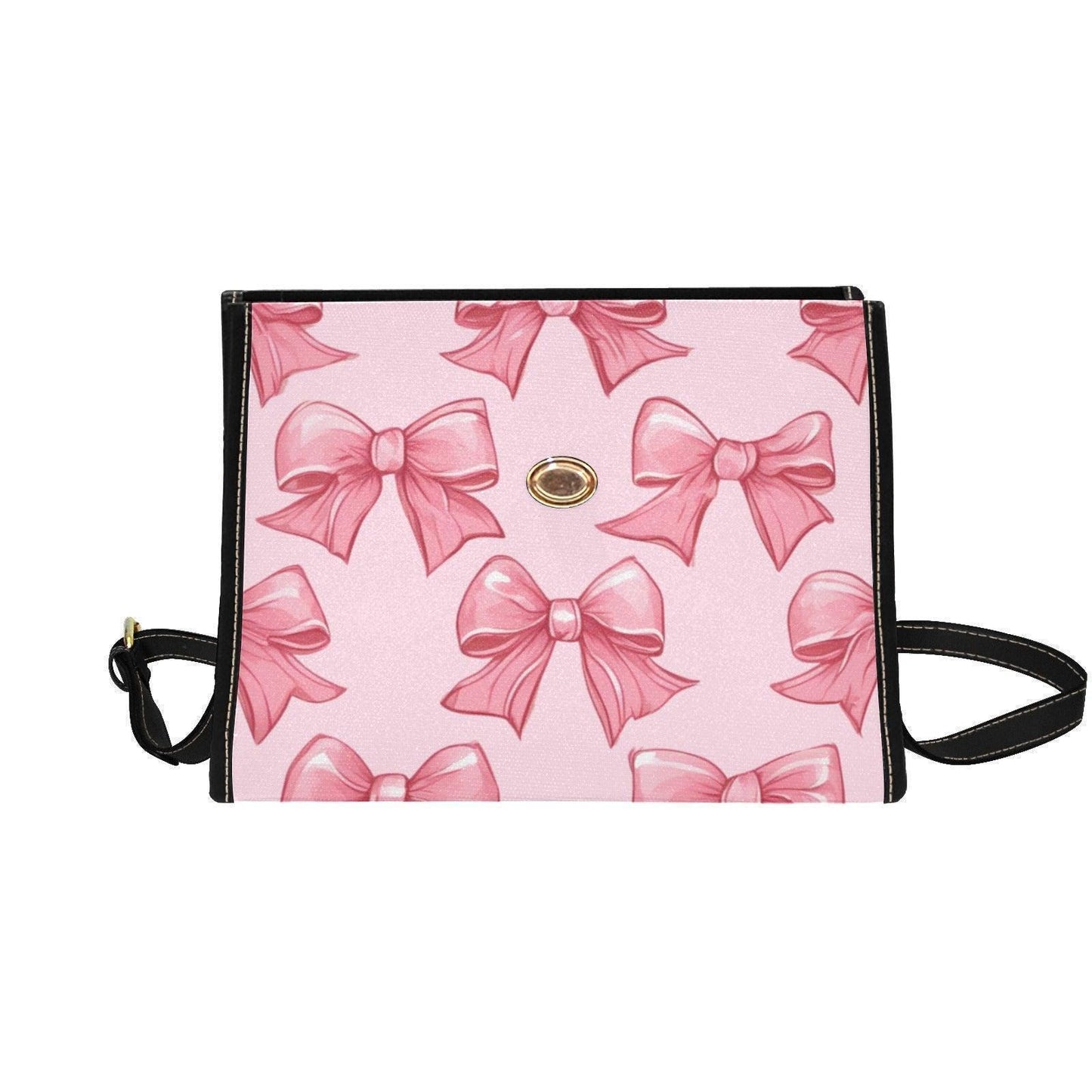 Pink Bow Satchel Purse, Waterproof Canvas Crossbody, Y2K Coquette Handbag, Girly Soft Girl Bag