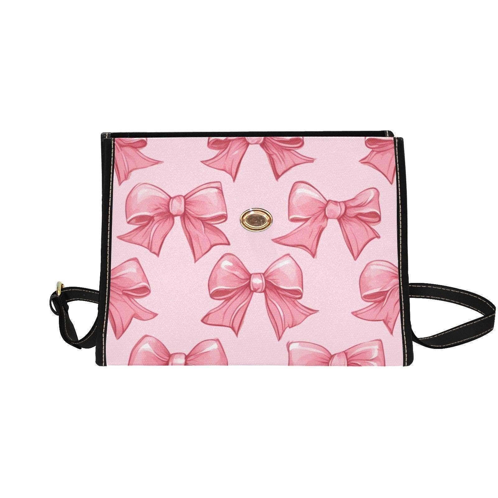 Pink Bow Satchel Purse, Waterproof Canvas Crossbody, Y2K Coquette Handbag, Girly Soft Girl Bag