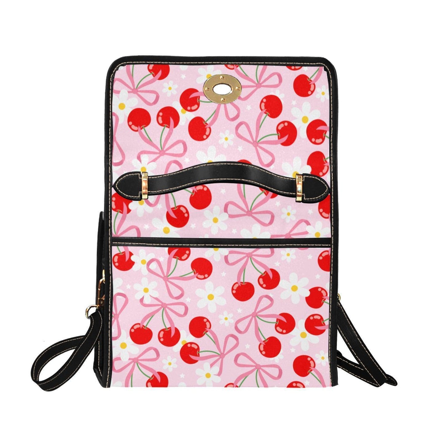 Cherry Print Satchel Bag, Kawaii Crossbody, Pink Aesthetic Handbag, Y2K Retro Summer Purse