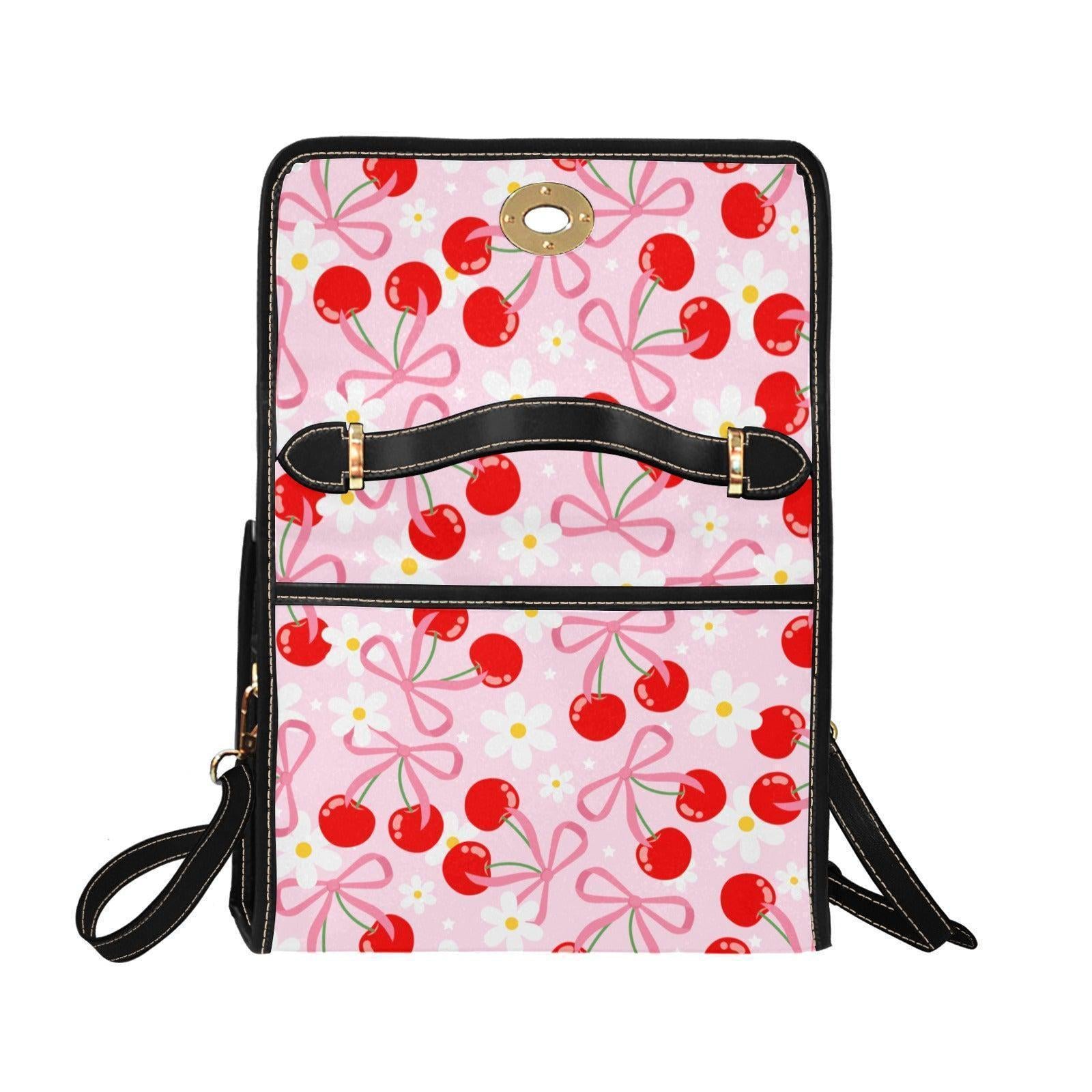 Cherry Print Satchel Bag, Kawaii Crossbody, Pink Aesthetic Handbag, Y2K Retro Summer Purse