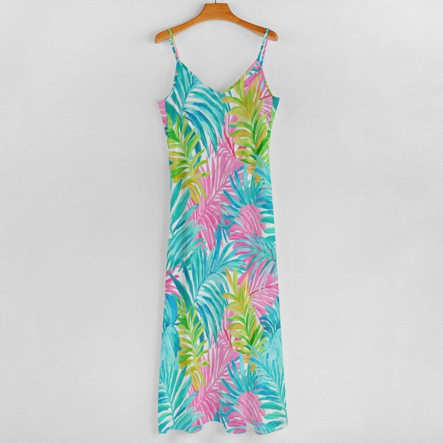 Tropical Palm Leaf Maxi Dress, Rainbow Summer Vacation Dress, Y2K Resort Beachwear Outfit, Colorful Island Sundress, Bright Coastal Style