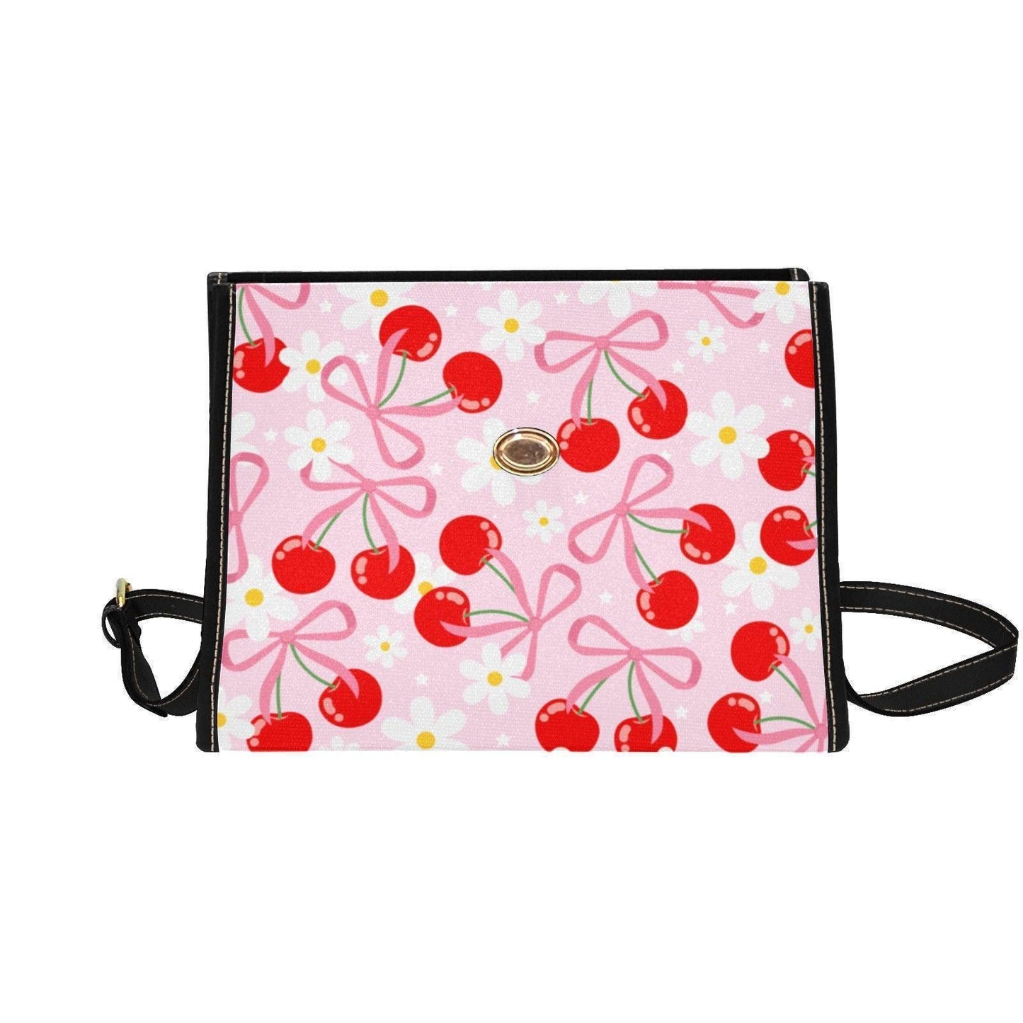 Cherry Print Satchel Bag, Kawaii Crossbody, Pink Aesthetic Handbag, Y2K Retro Summer Purse