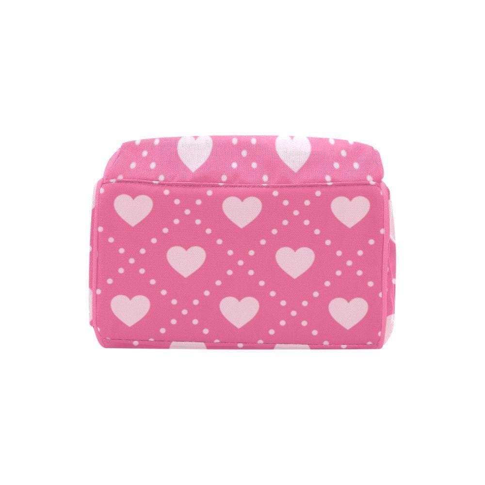 Pink Heart Print Backpack, Kawaii Diaper Bag