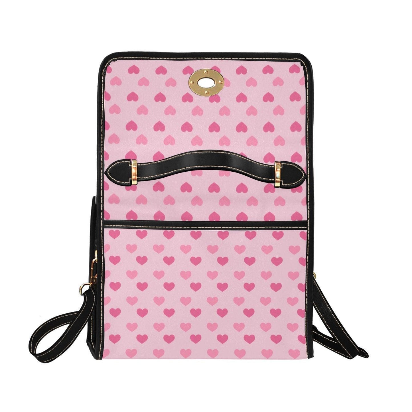 Pink heart satchel purse, kawaii crossbody bag, soft girl handbag, Y2K style vegan leather, cute love print, trendy pink bag