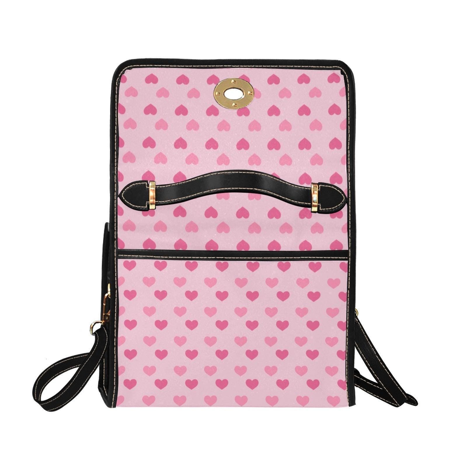 Pink heart satchel purse, kawaii crossbody bag, soft girl handbag, Y2K style vegan leather, cute love print, trendy pink bag