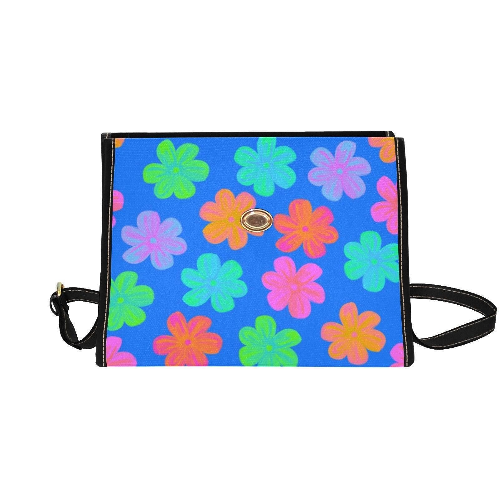 Neon floral crossbody bag, retro colorful satchel purse, summer statement handbag, vibrant daisy accessory