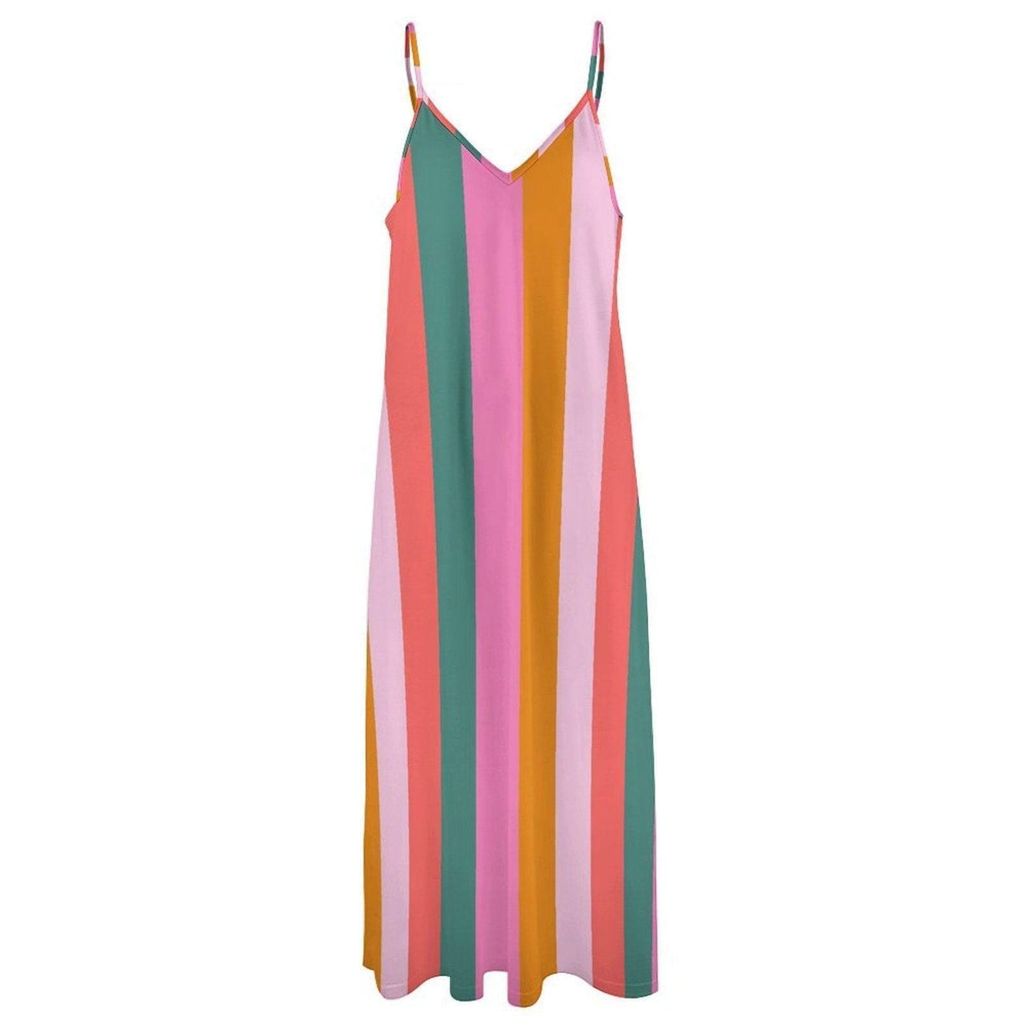 Pastel striped dress, dopamine rainbow look, pink aesthetic outfit, retro sundress for dopamine dressing, colorful cottage picnic wear