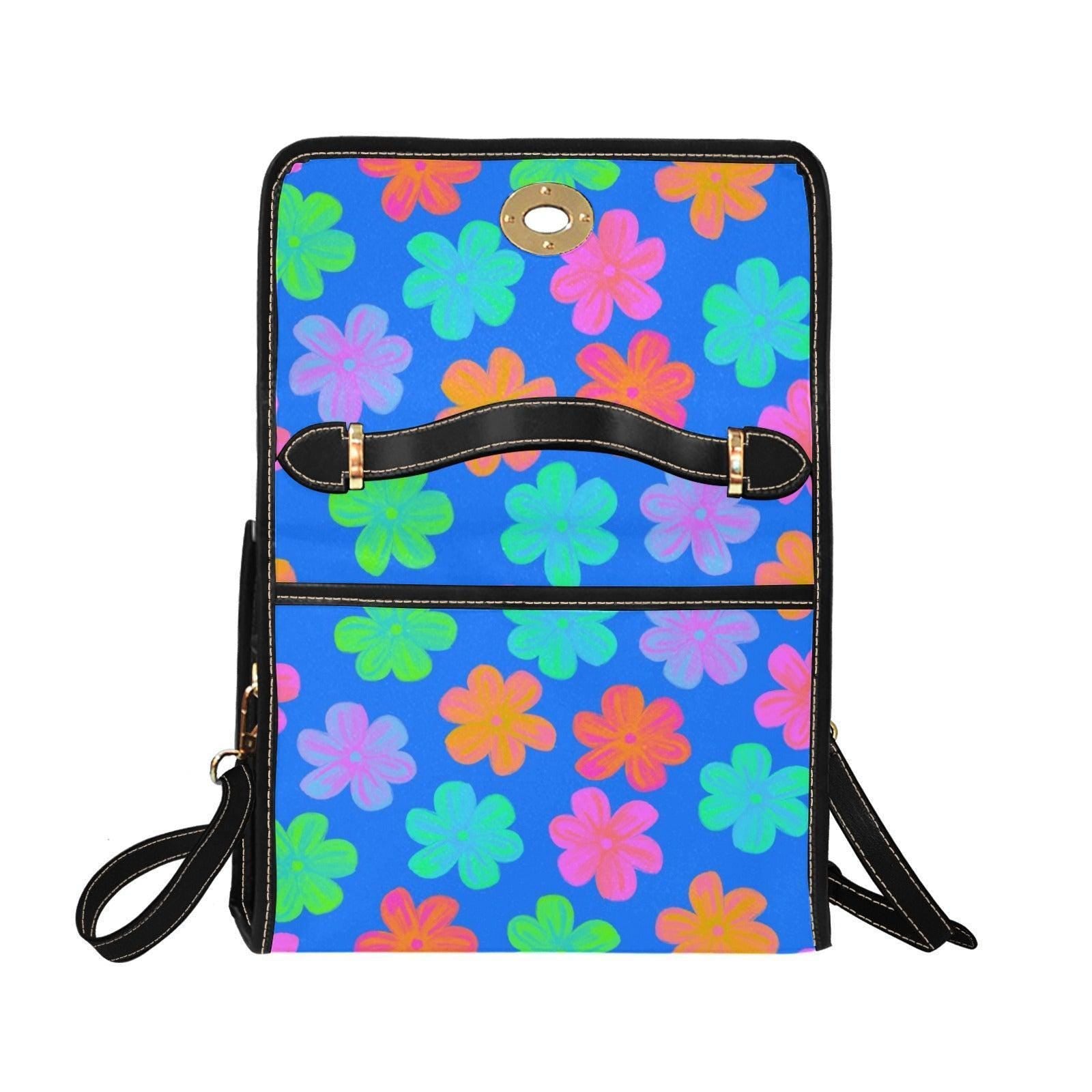 Neon floral crossbody bag, retro colorful satchel purse, summer statement handbag, vibrant daisy accessory
