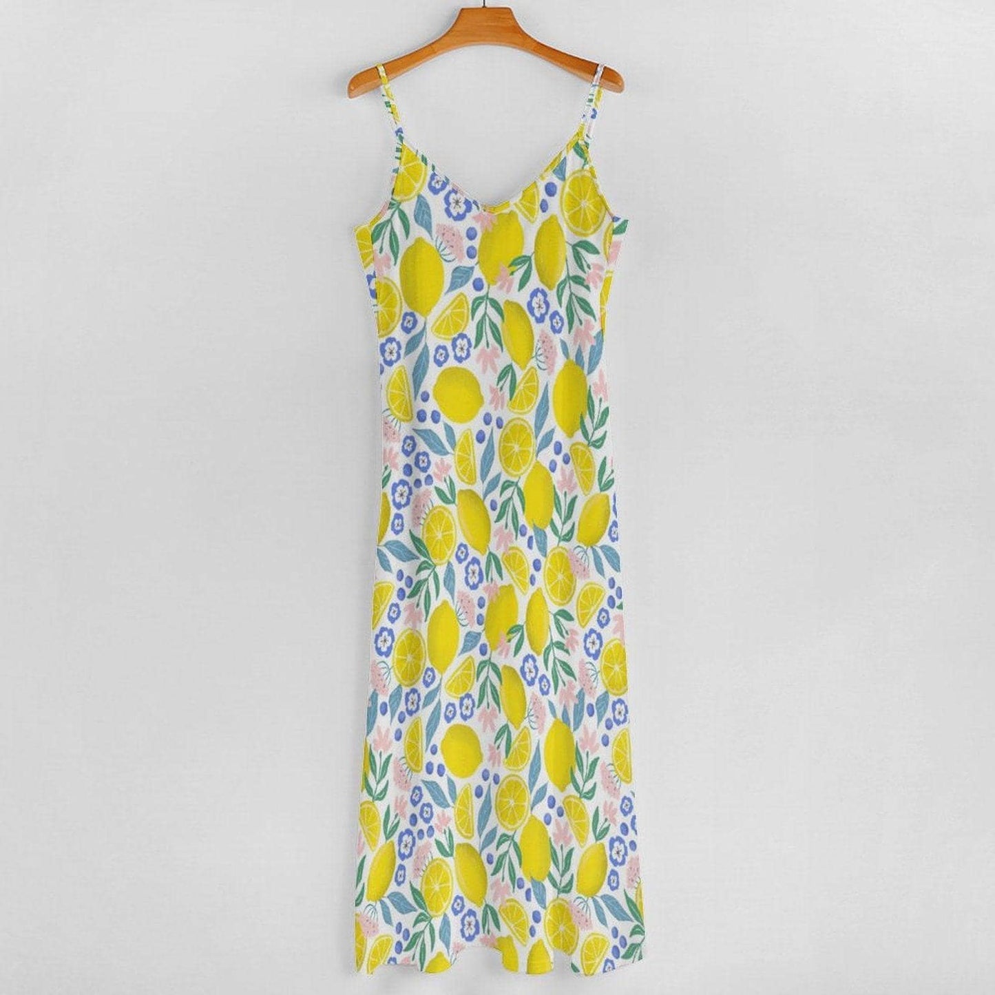 Lemon floral sundress, pastel fruit print dress, cottage summer outfit idea, dopamine fashion vibe, picnic brunch aesthetic clothing piece