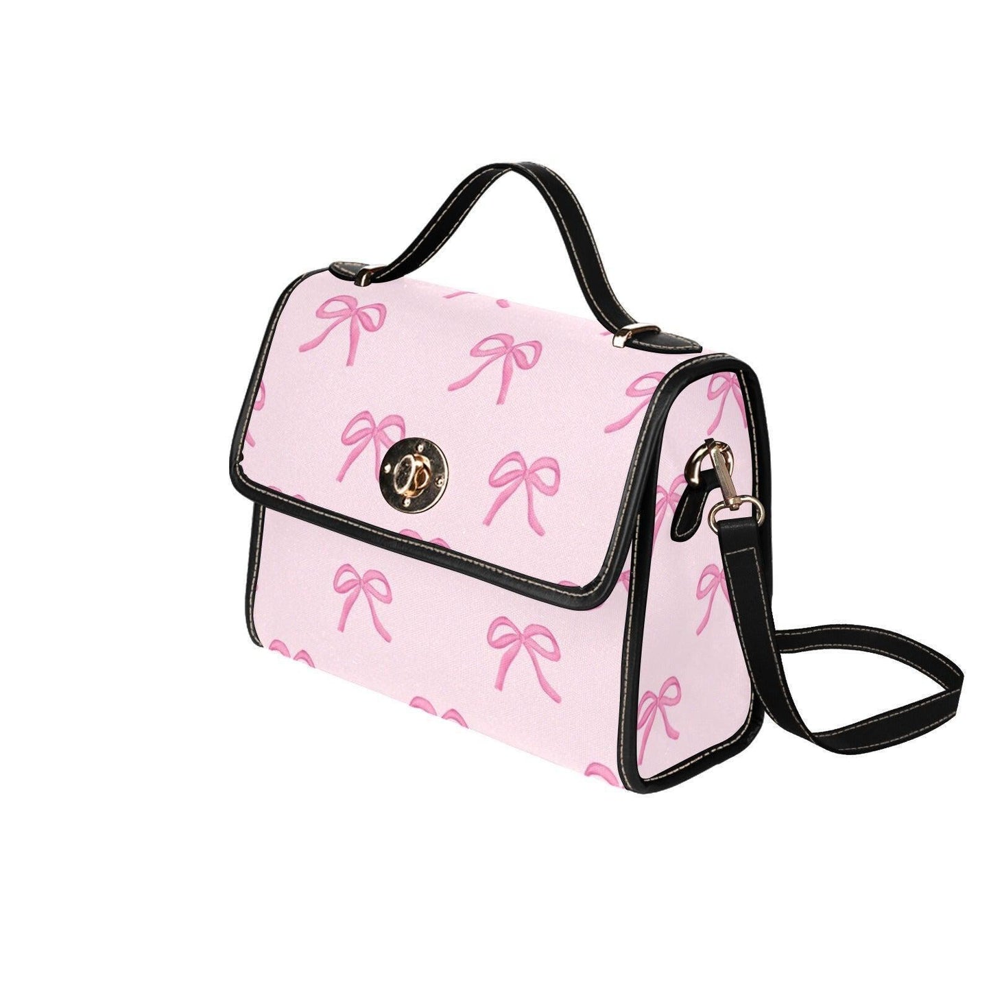 Pink Bow Crossbody Bag, Pastel Ribbon Canvas Purse, Vegan Leather Strap, Kawaii Soft Girl Handbag