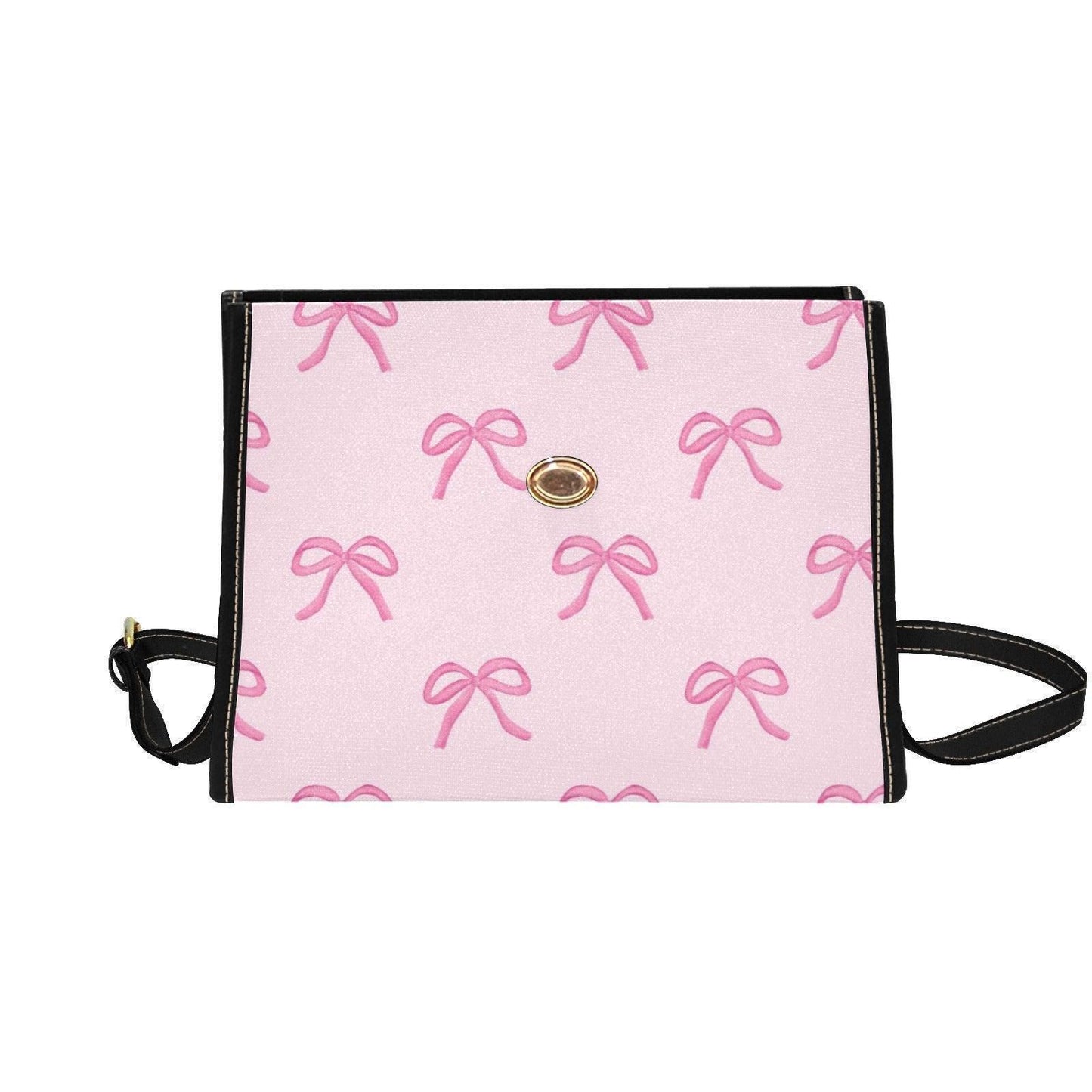 Pink Bow Crossbody Bag, Pastel Ribbon Canvas Purse, Vegan Leather Strap, Kawaii Soft Girl Handbag
