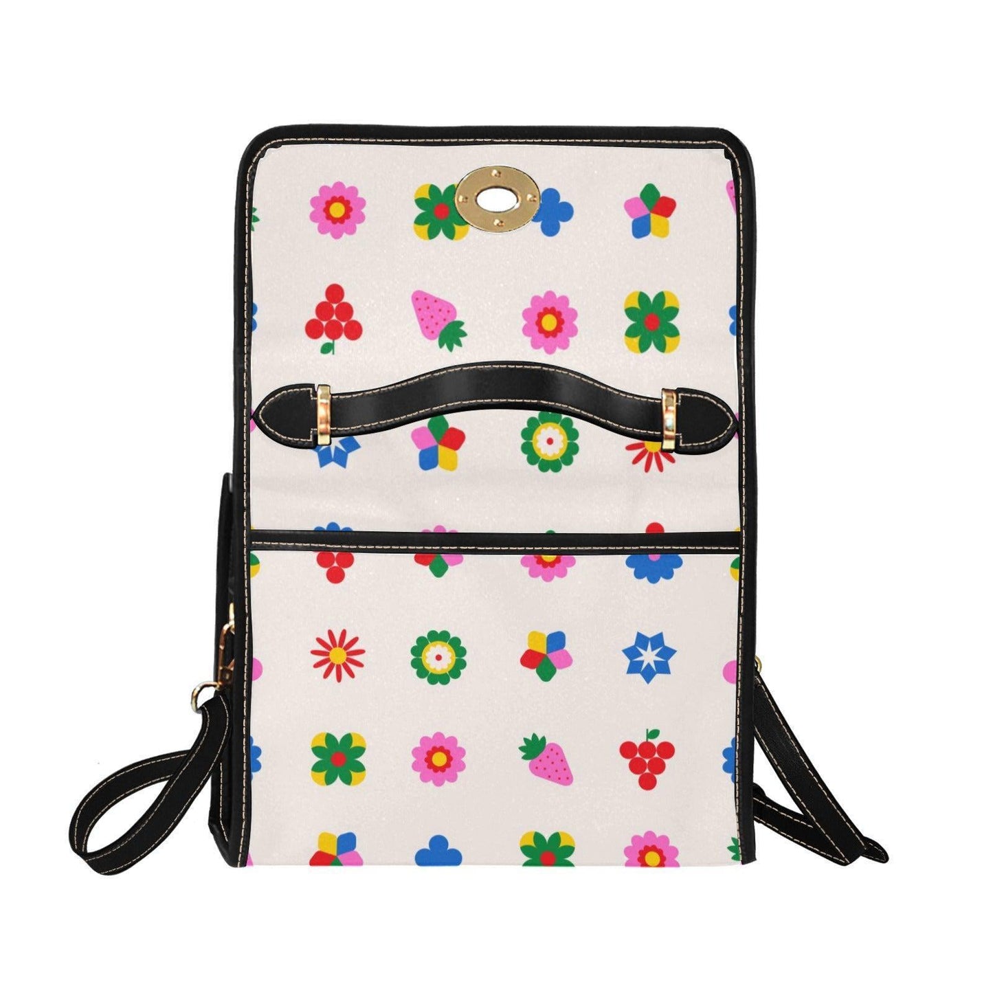 Retro fruit and floral print handbag, kawaii crossbody purse, colorful berry and flower bag