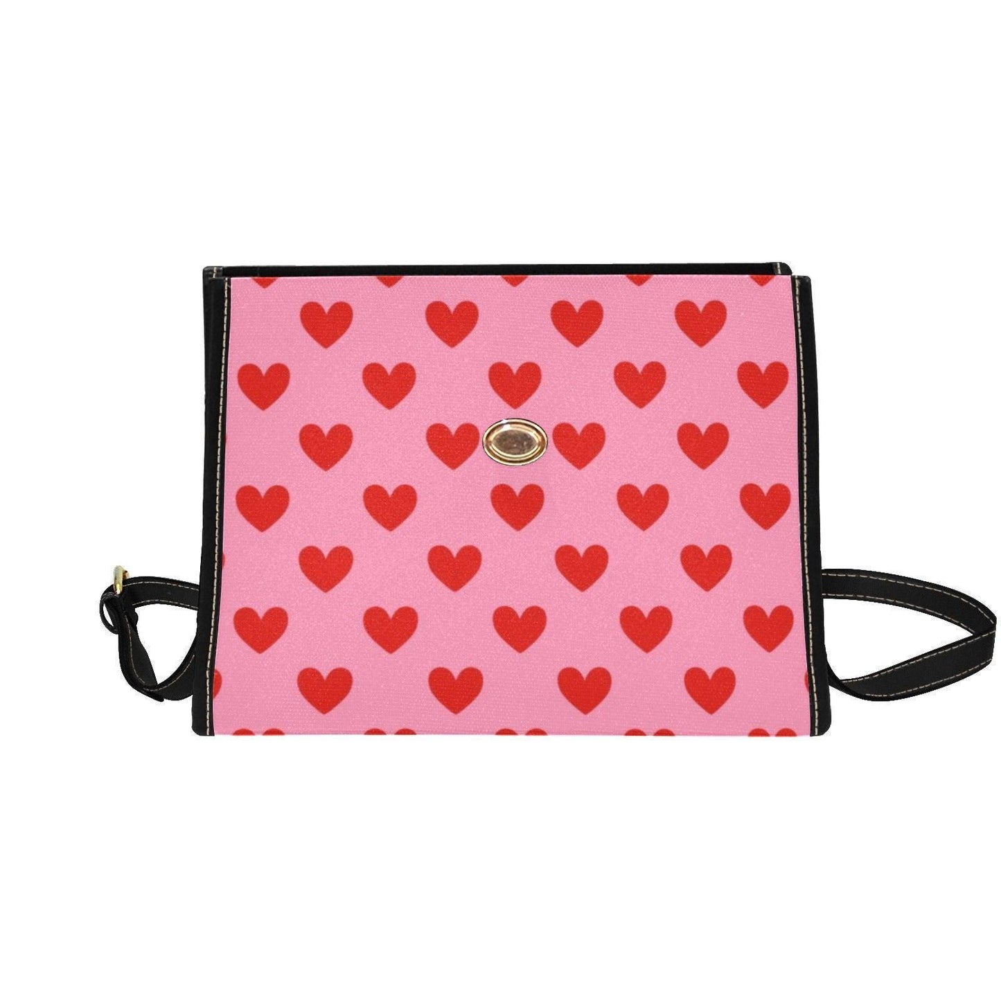 Pink Heart Crossbody Satchel Bag, Romantic Top Handle Handbag, Valentine Print Purse