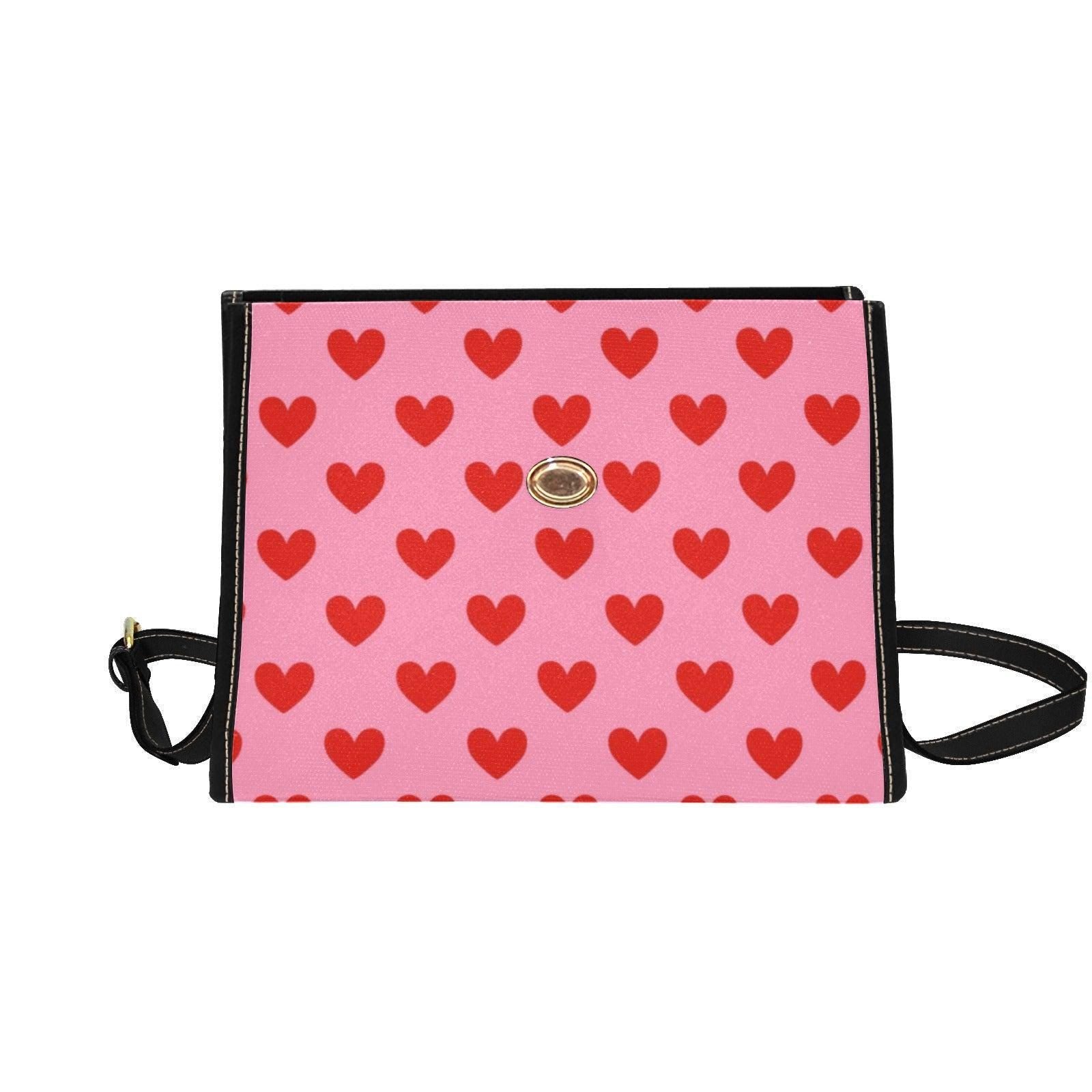 Pink Heart Crossbody Satchel Bag, Romantic Top Handle Handbag, Valentine Print Purse