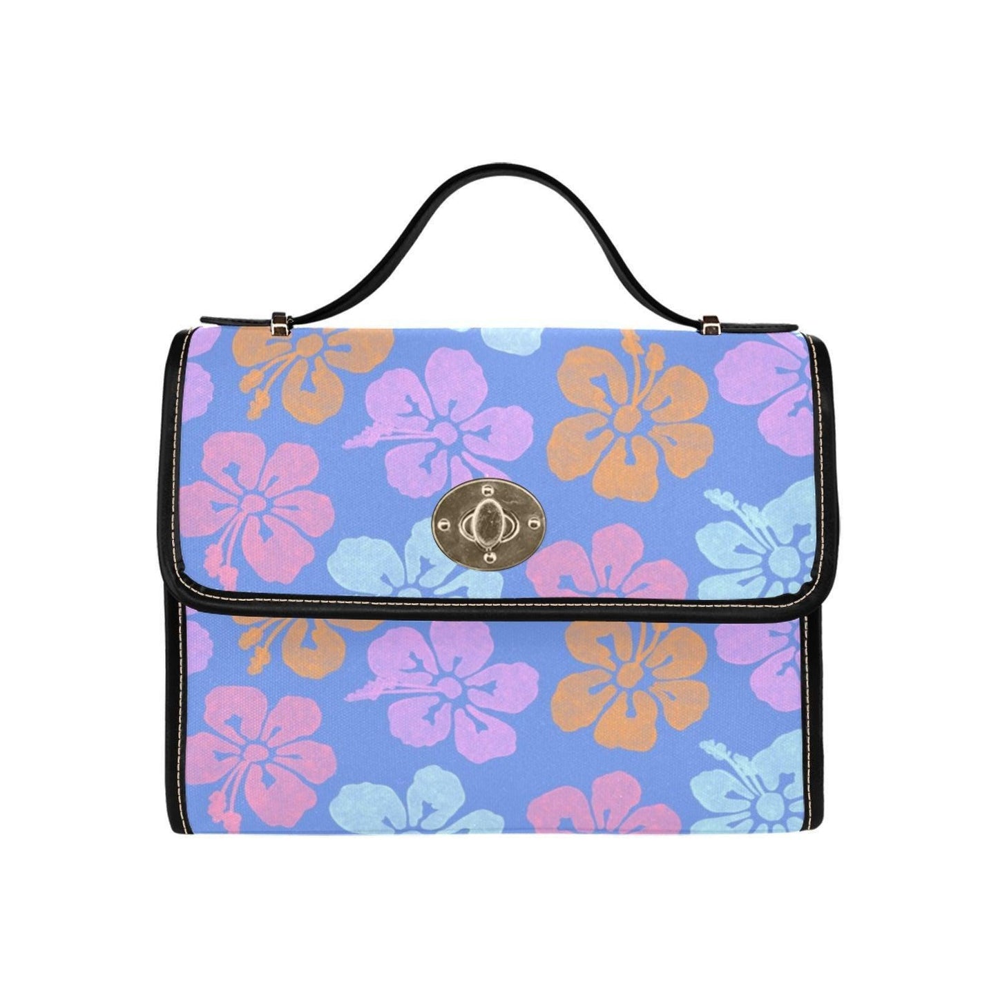 Hibiscus Top Handle Bag, Pastel Tropical Floral Clutch, Summer Resort Waterproof Purse