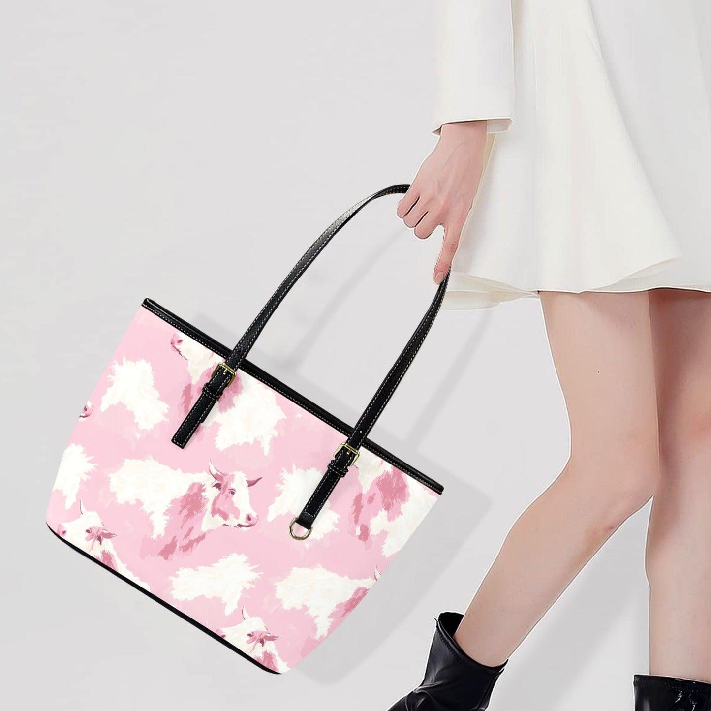 Pink Cow Print Tote Bag, Western Chic Shoulder Purse, Ranch Style Everyday Handbag, Rodeo Fashion Tote