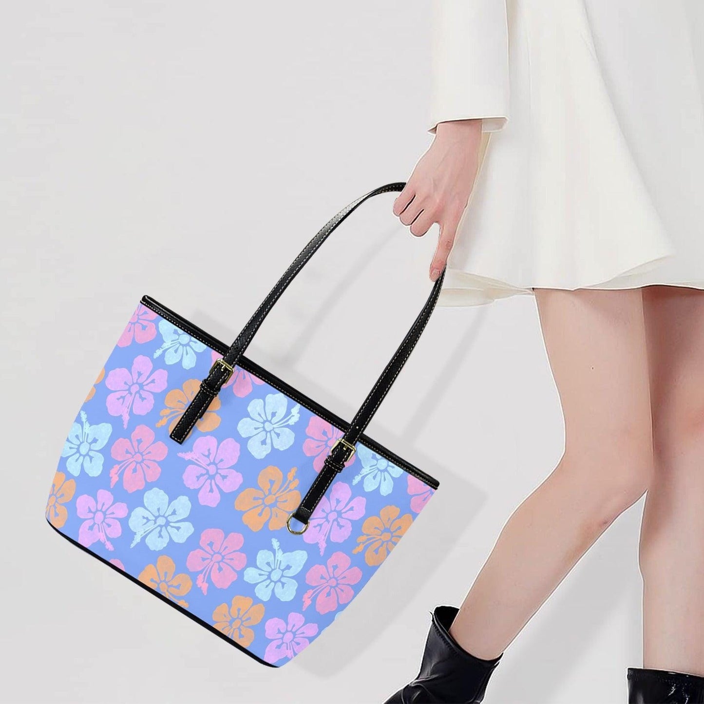 Blue Hibiscus Tote Bag, Tropical Floral Shoulder Purse, Island Vacation Handbag, Summer Holiday Tote