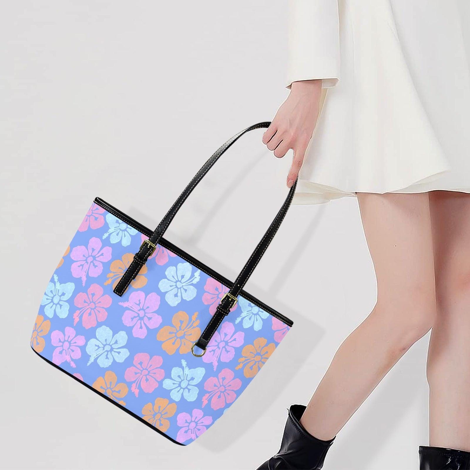 Blue Hibiscus Tote Bag, Tropical Floral Shoulder Purse, Island Vacation Handbag, Summer Holiday Tote