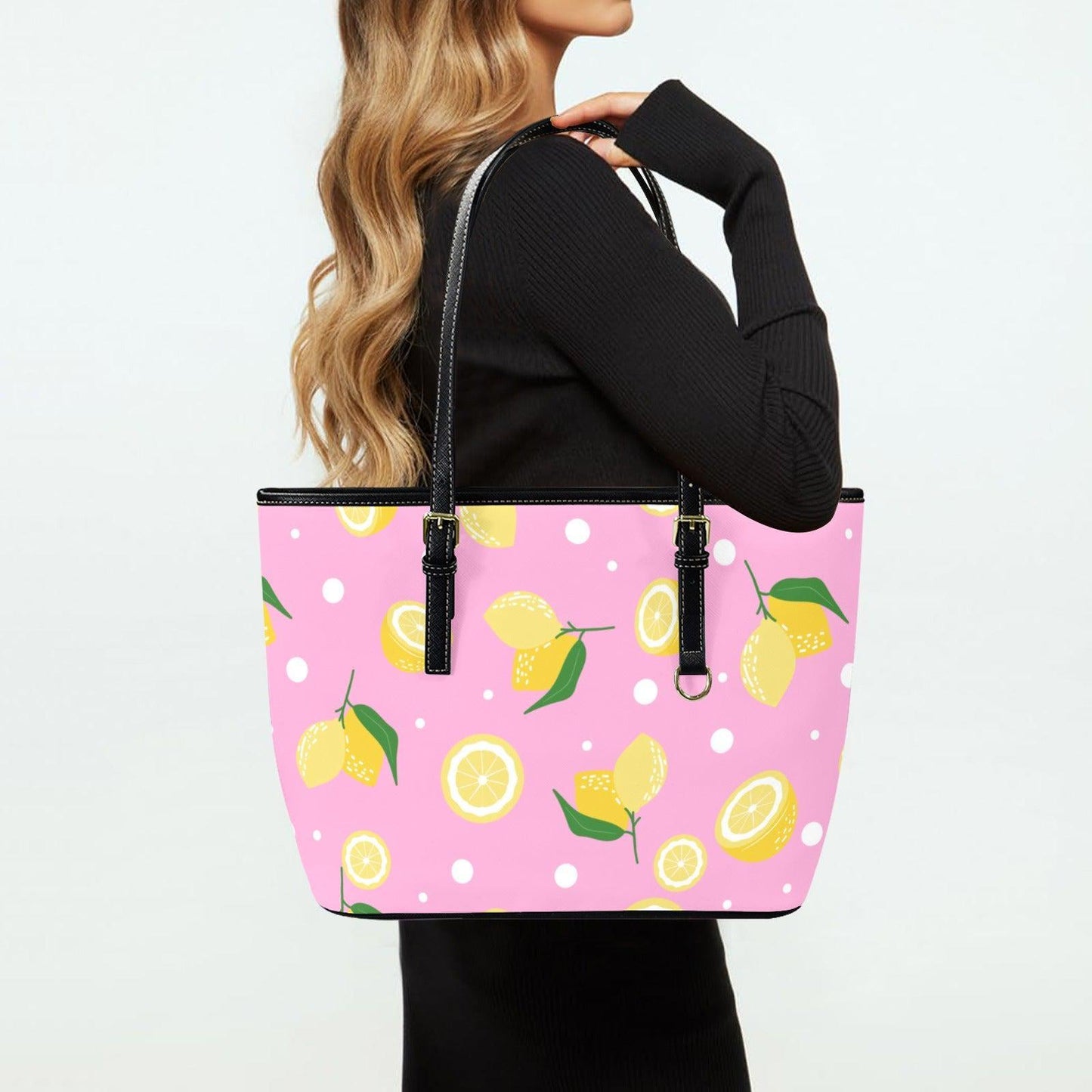 Lemon Picnic Tote Bag, Pink Citrus Shoulder Purse, Summer Market Carryall, Vacation Ready Handbag