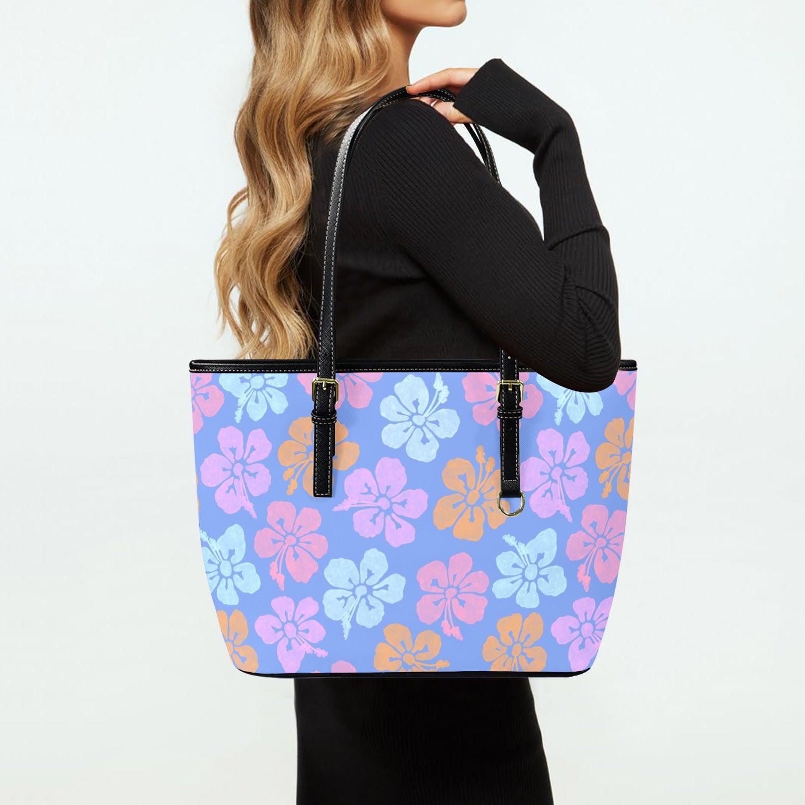 Blue Hibiscus Tote Bag, Tropical Floral Shoulder Purse, Island Vacation Handbag, Summer Holiday Tote