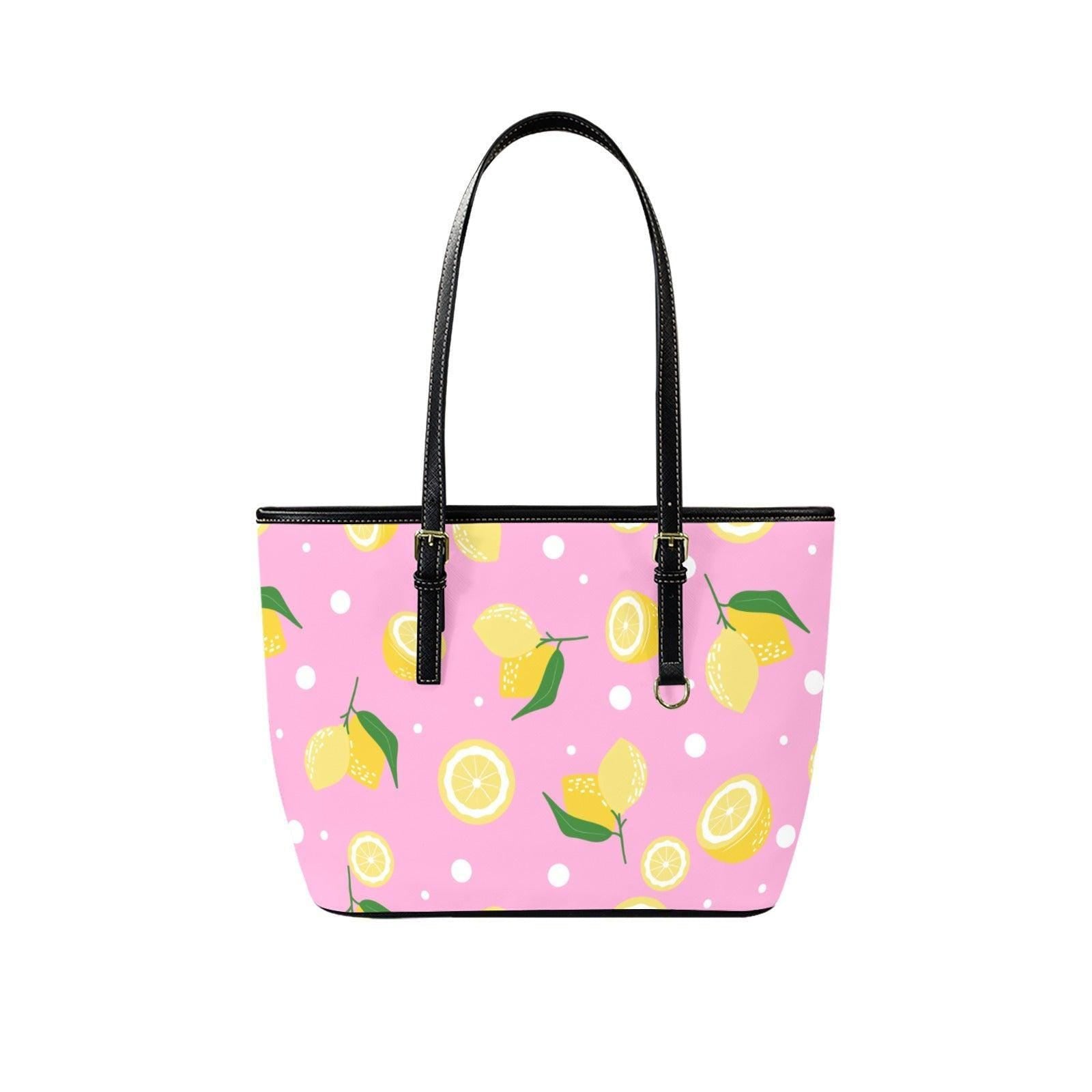Lemon Picnic Tote Bag, Pink Citrus Shoulder Purse, Summer Market Carryall, Vacation Ready Handbag