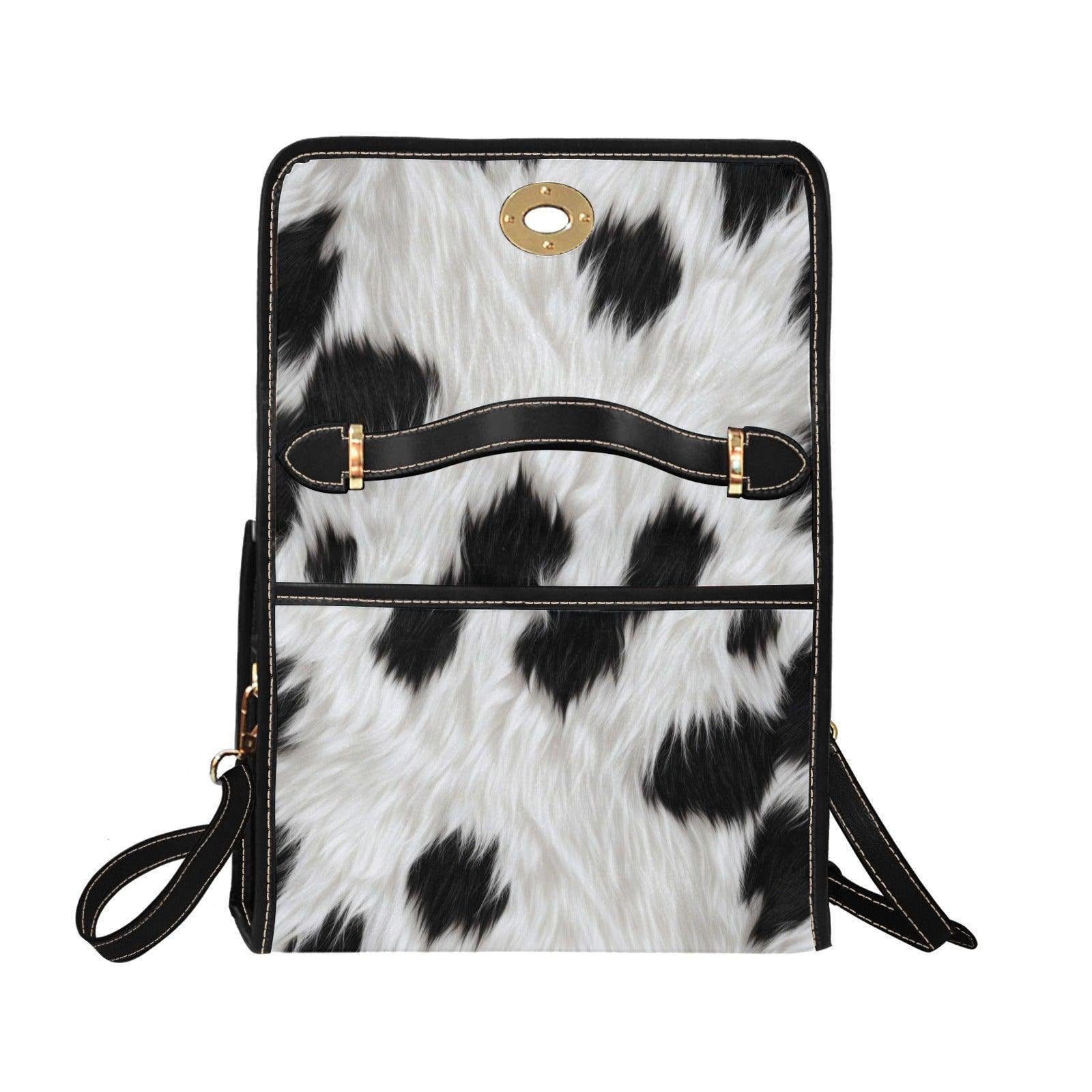 Faux Fur Cow Print Crossbody Bag, Plush Animal Pattern Handbag, Western Core, Kawaii Streetwear