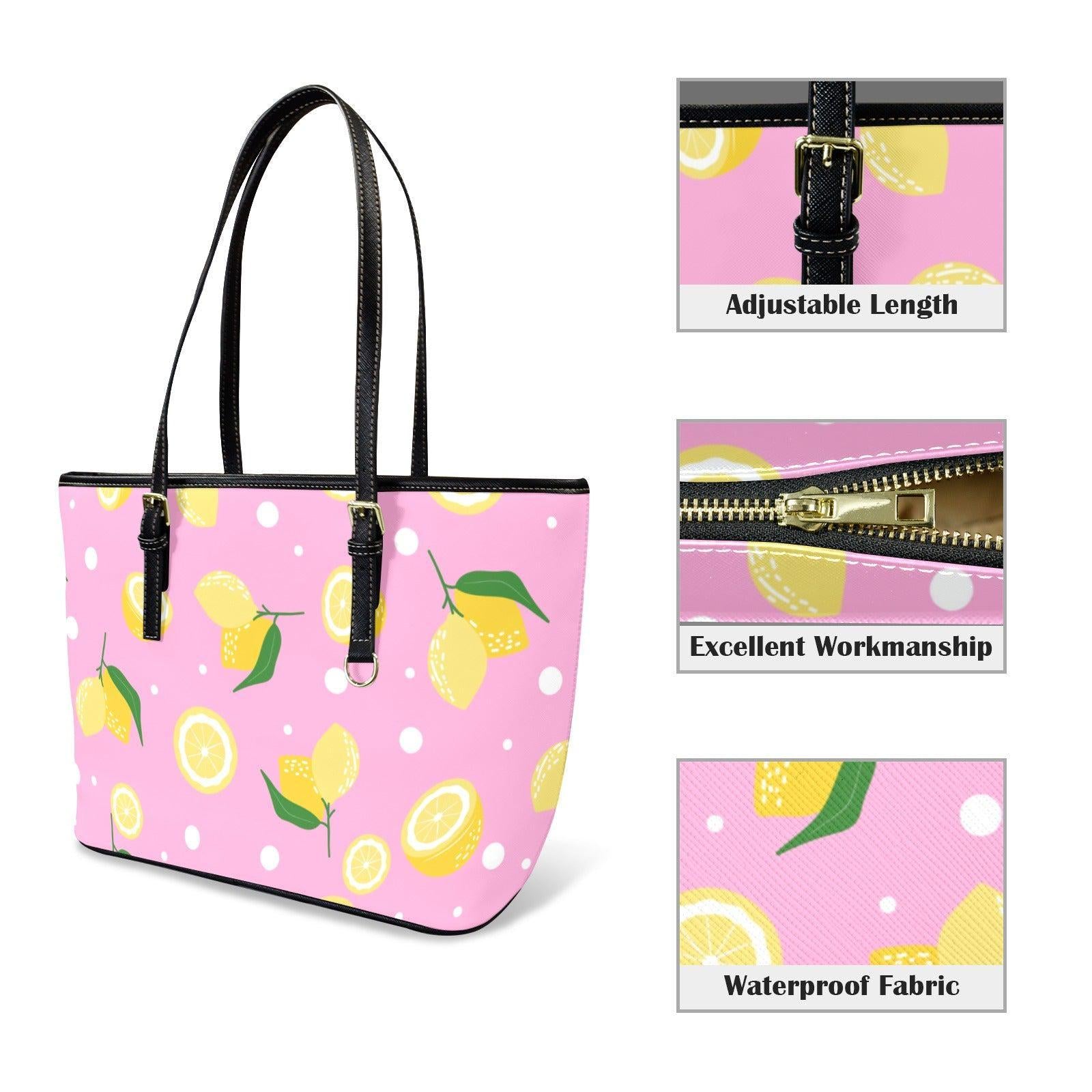 Lemon Picnic Tote Bag, Pink Citrus Shoulder Purse, Summer Market Carryall, Vacation Ready Handbag