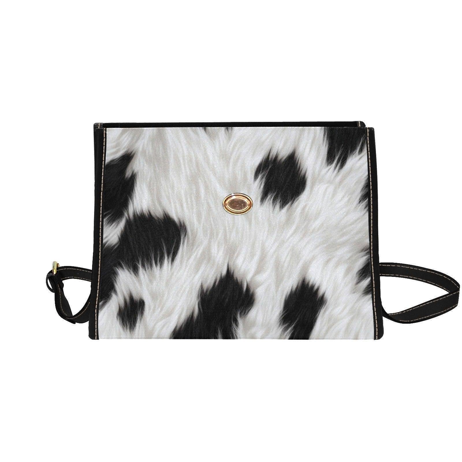 Faux Fur Cow Print Crossbody Bag, Plush Animal Pattern Handbag, Western Core, Kawaii Streetwear