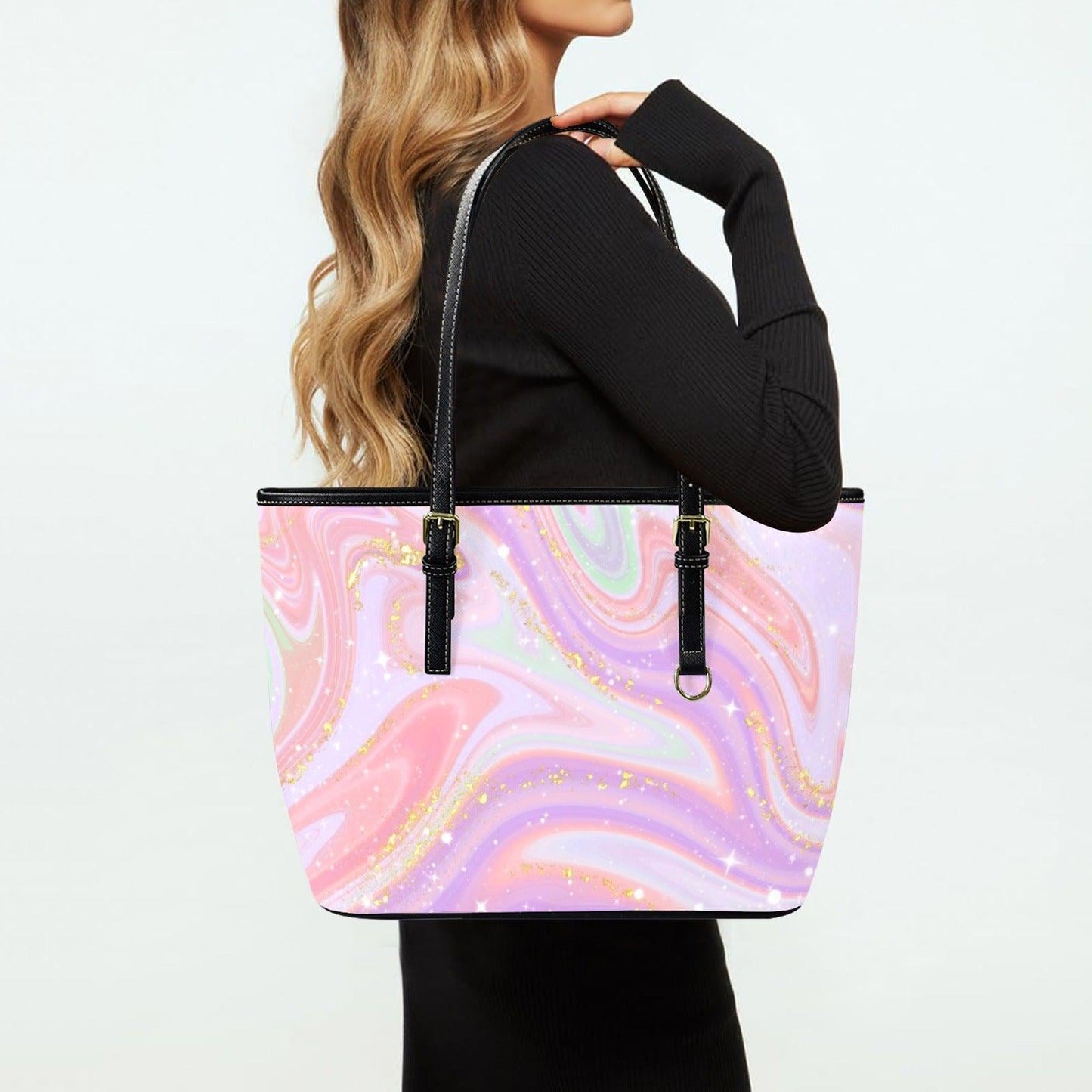 Pink Marble Tote Bag, Glitter Swirl Shoulder Purse, Dreamy Pastel Handbag, Coquette Style Carryall