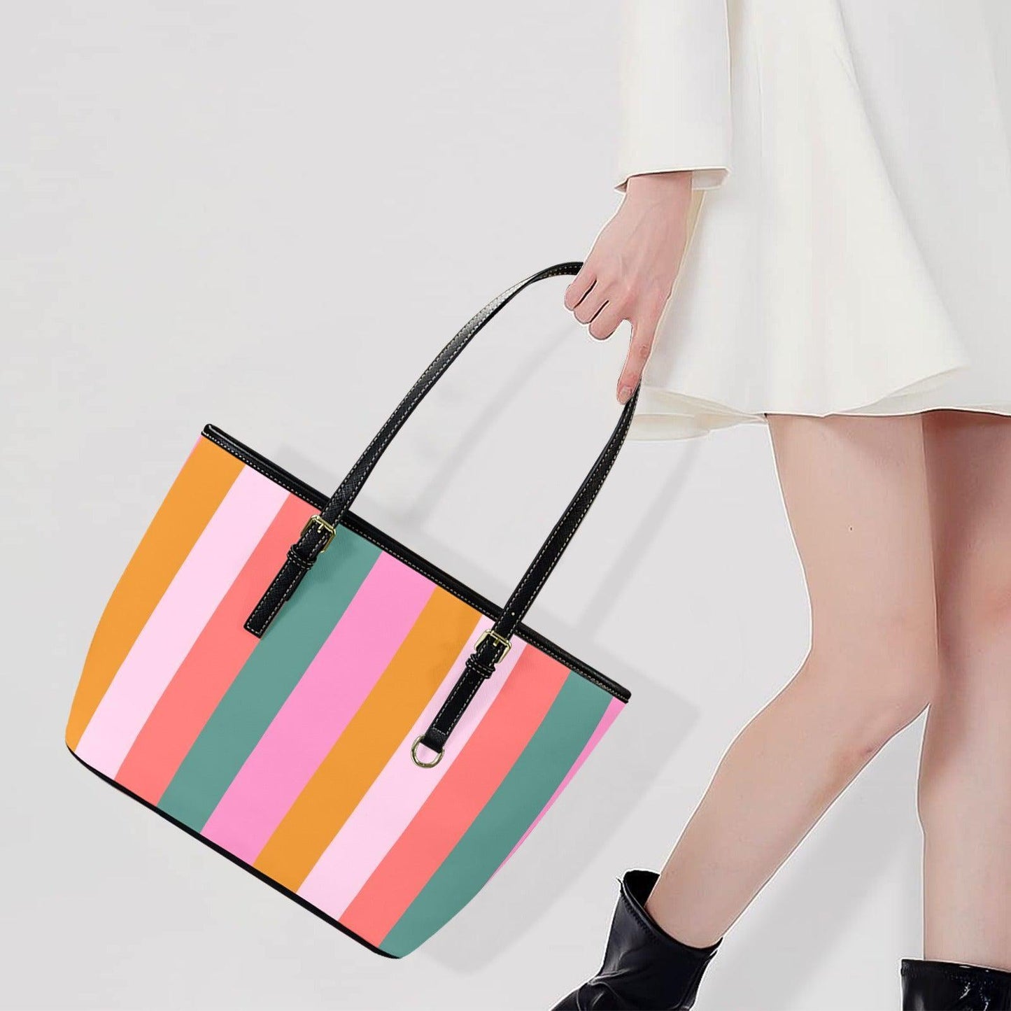 Pastel Stripe Tote Bag, Color Block Shoulder Bag, Preppy Everyday Purse, Cute Spring Shopping Tote