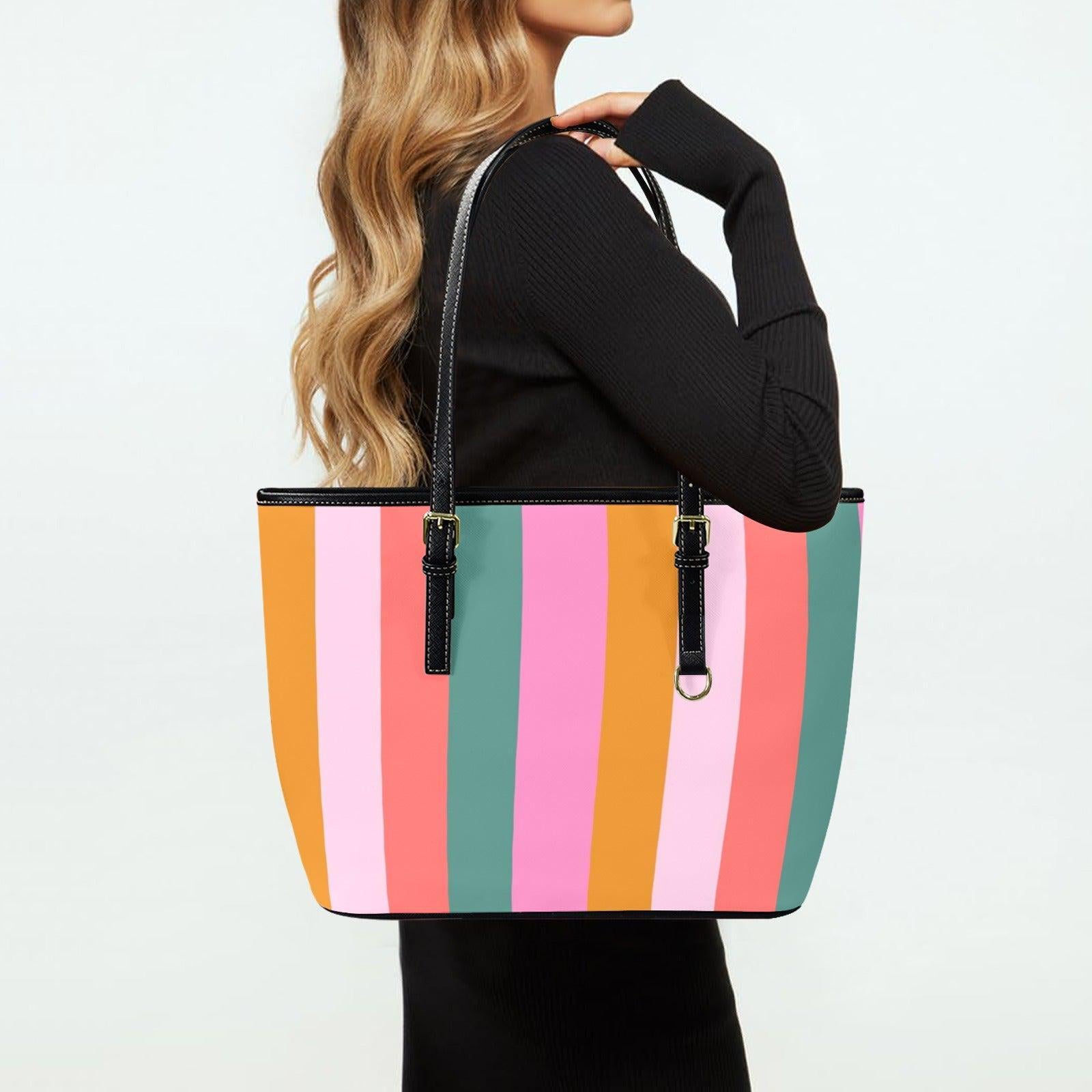 Pastel Stripe Tote Bag, Color Block Shoulder Bag, Preppy Everyday Purse, Cute Spring Shopping Tote
