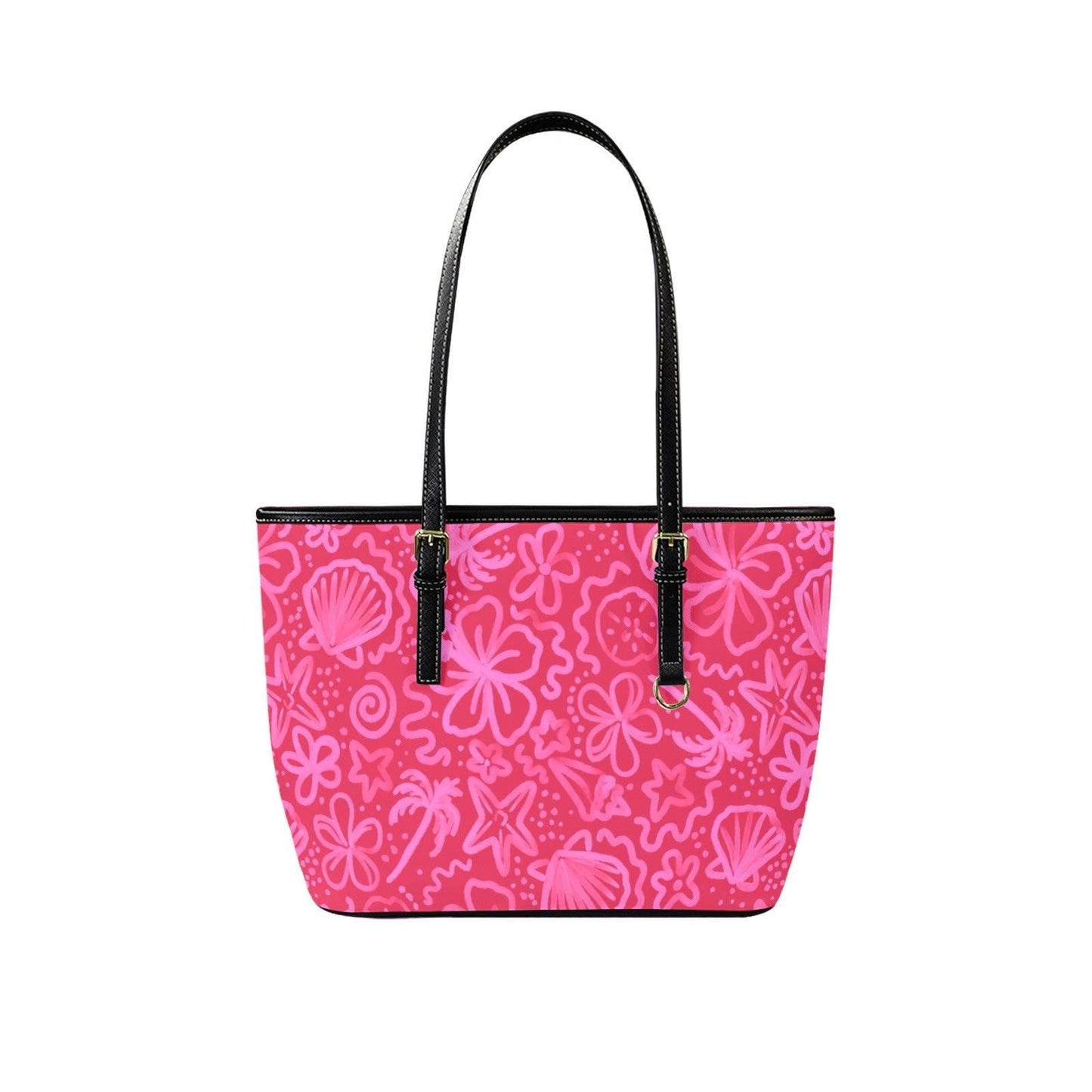 Pink Beach Doodle Tote, Coastal Summer Shoulder Bag, Tropical Vacation Carryall, Poolside Resort Purse