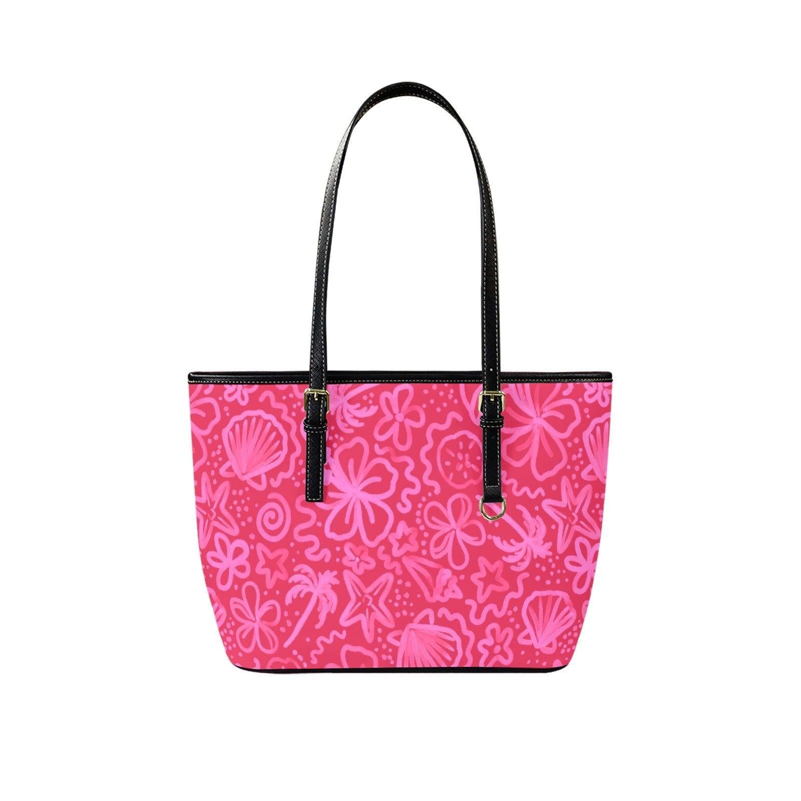 Pink Beach Doodle Tote, Coastal Summer Shoulder Bag, Tropical Vacation Carryall, Poolside Resort Purse