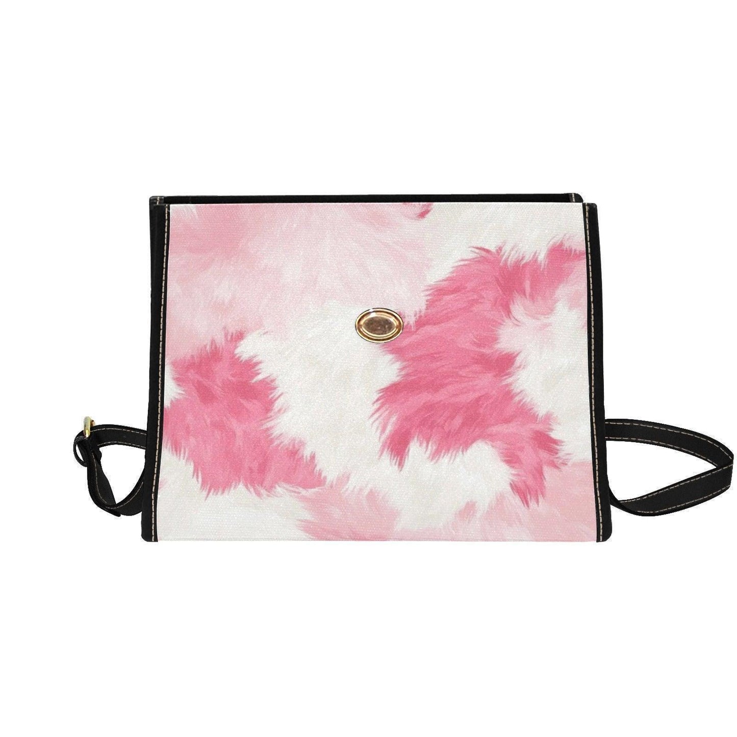 Pink Cow Print Crossbody Bag, Kawaii Pastel Faux Fur Purse