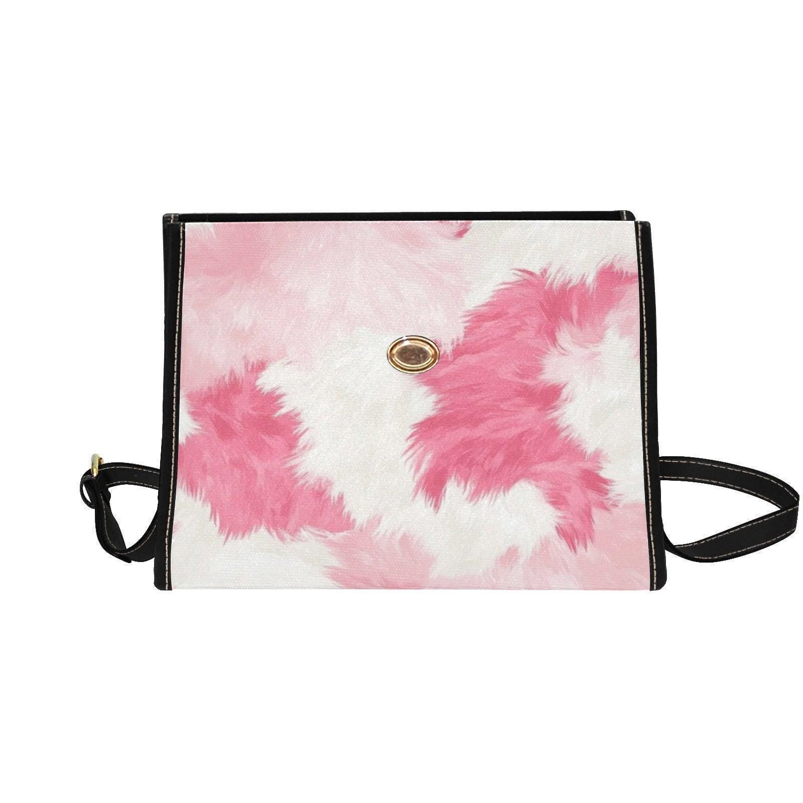 Pink Cow Print Crossbody Bag, Kawaii Pastel Faux Fur Purse