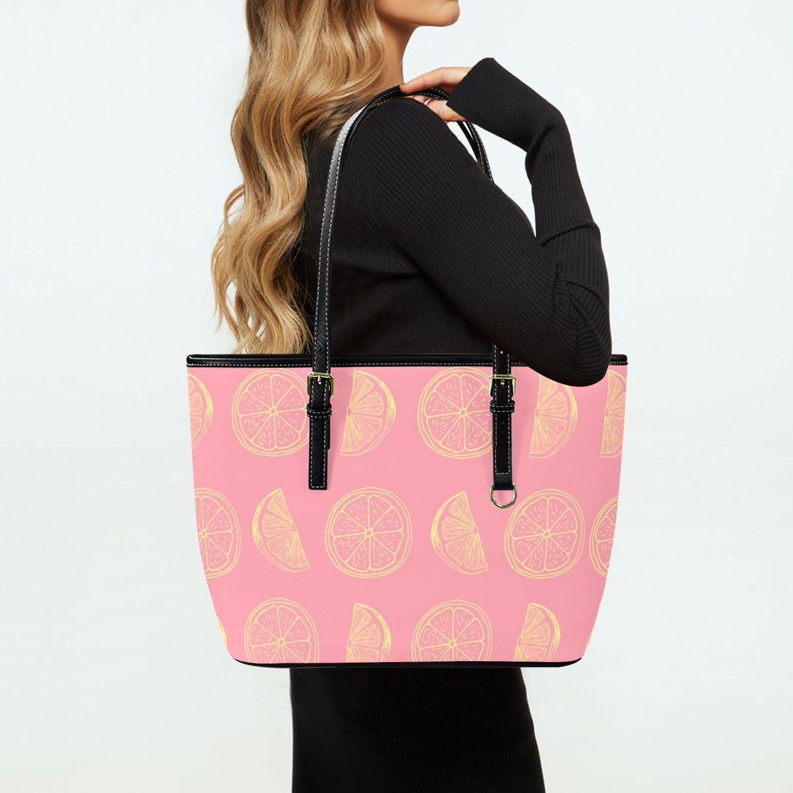 Pink Citrus Beach Tote, Grapefruit Print Shoulder Bag, Summer Vacation Purse, Poolside Resort Carryall