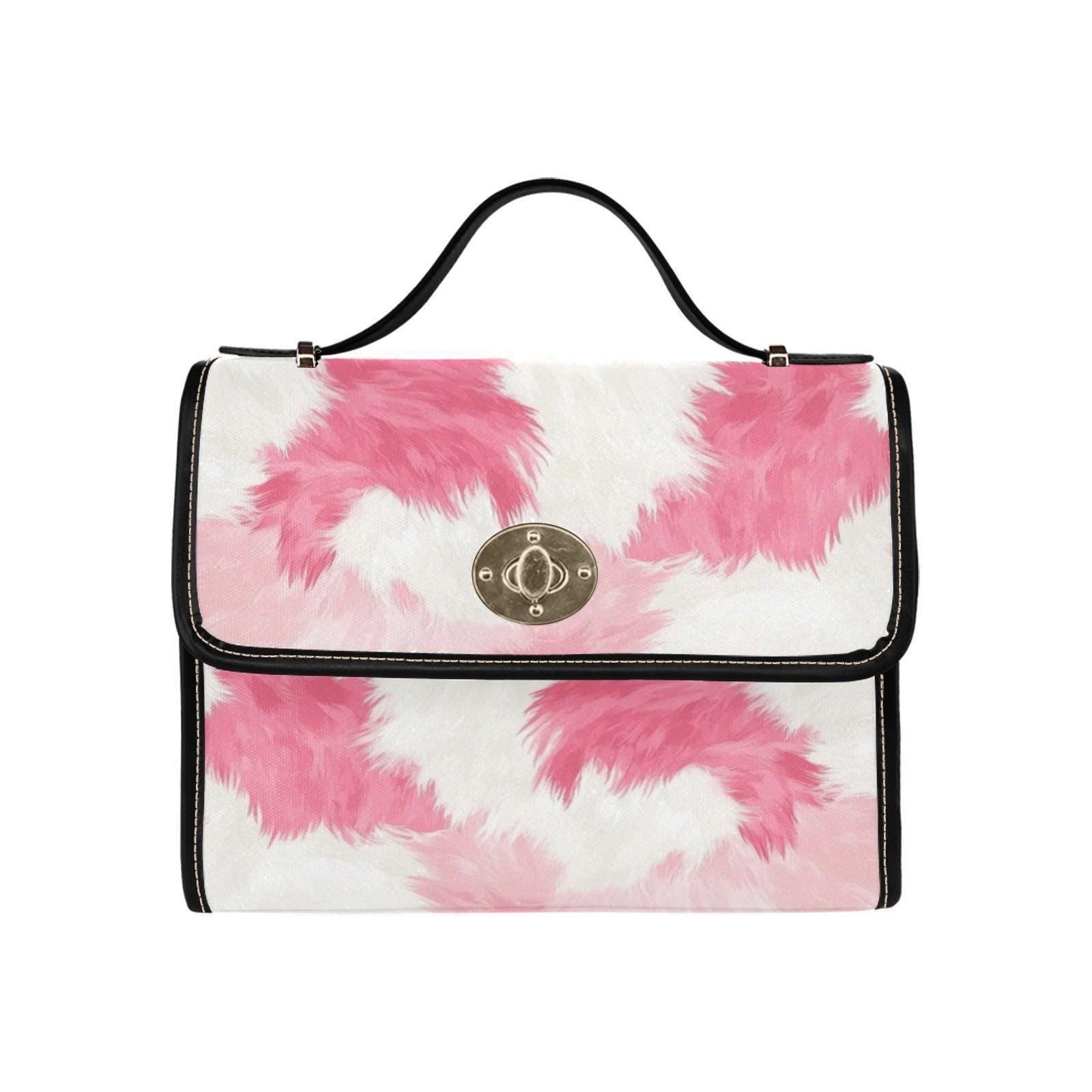 Pink Cow Print Crossbody Bag, Kawaii Pastel Faux Fur Purse