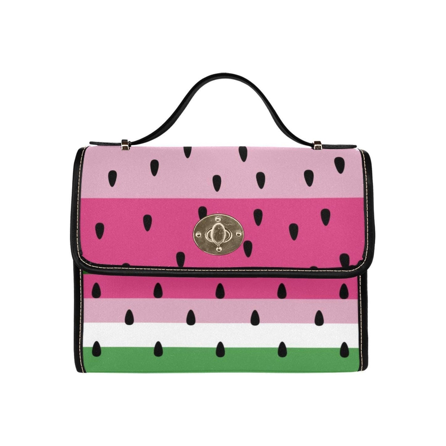 Watermelon stripe satchel purse, pink fruit print handbag, summer picnic crossbody bag, cute top handle bag